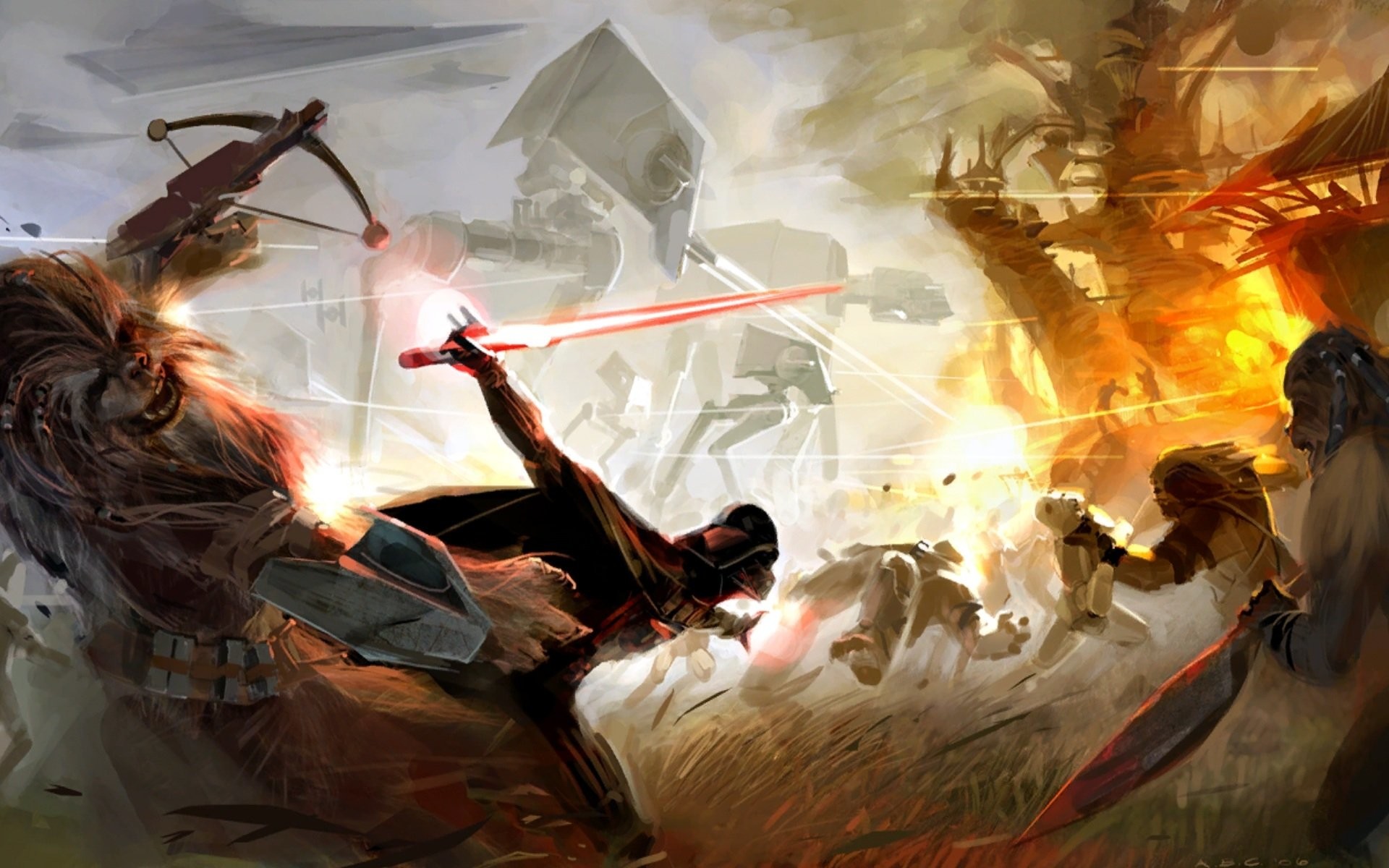 Movie – Star Wars Darth Vader Wookie Battle Wallpaper