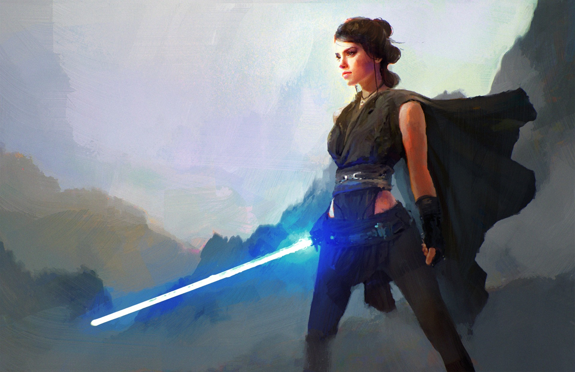 General Star Wars women artwork fantasy art science fiction Jedi  lightsaber Rey Daisy Ridley