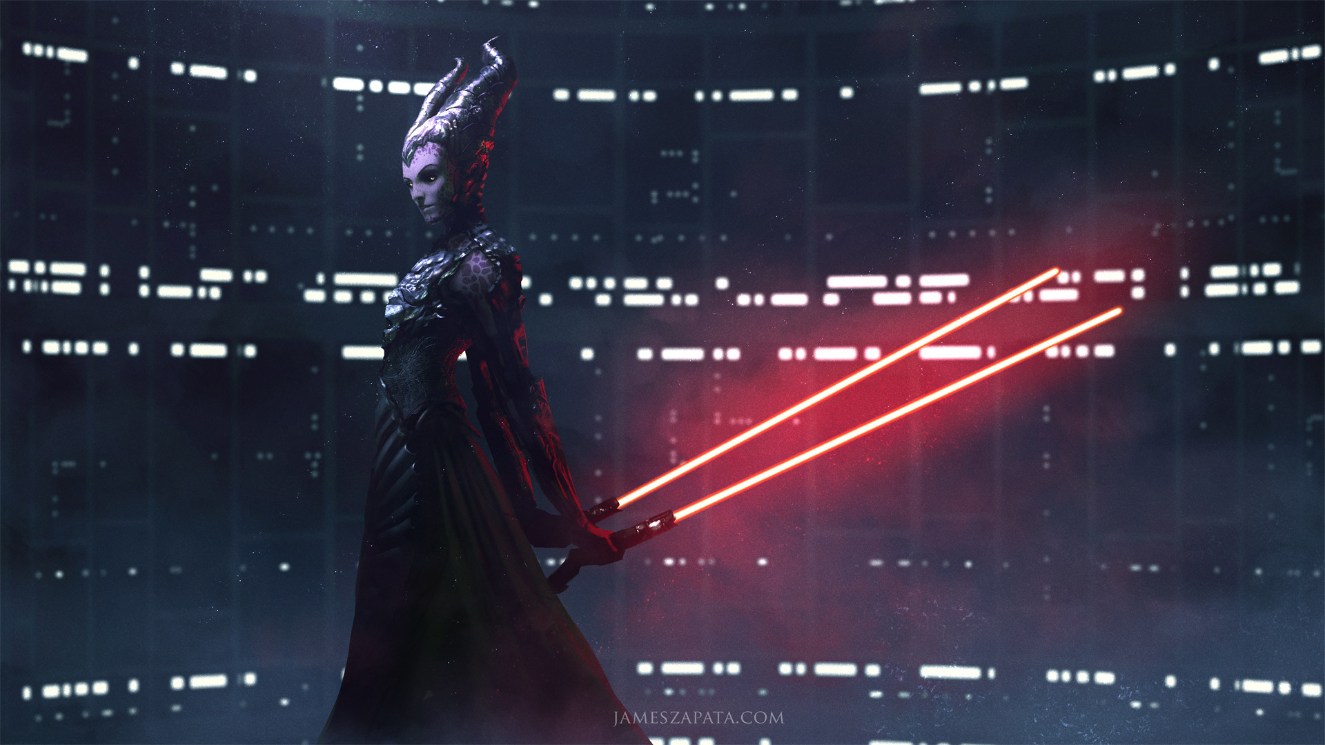 Darth Maleficent wallpaper. Maleficent Sith Lord red lightsabers, Star Wars