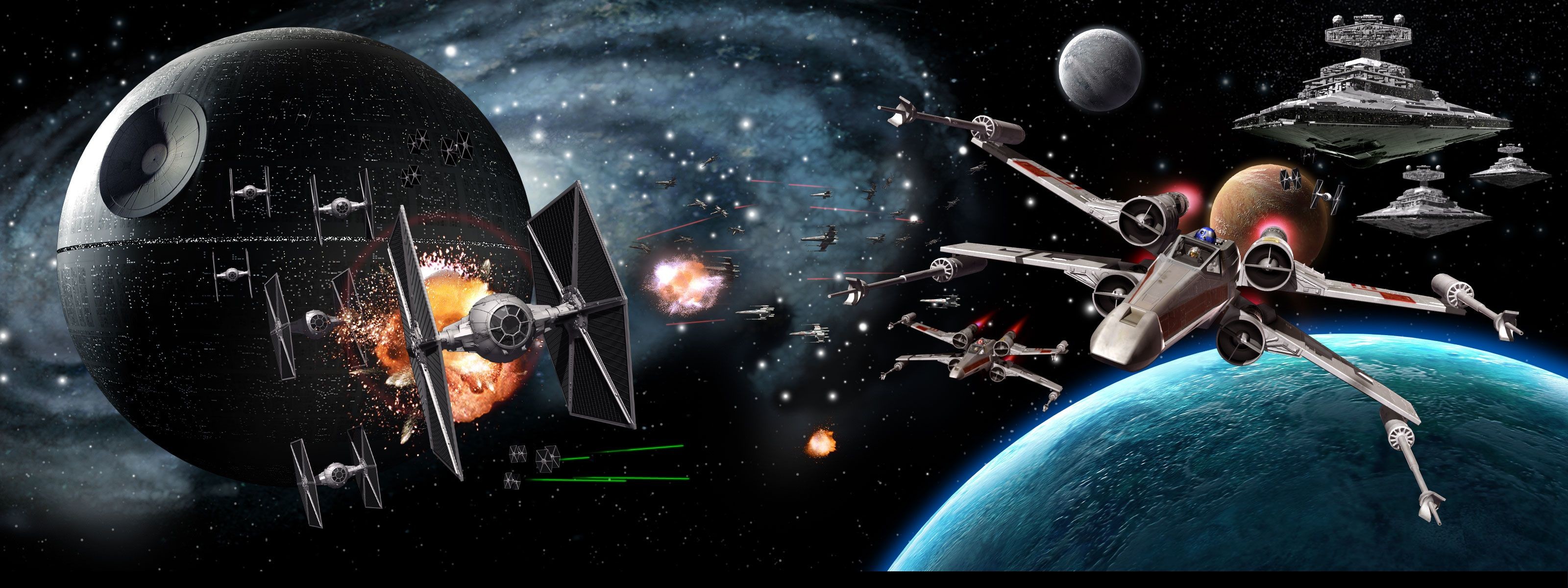 Star wars Multi Monitor sci fi science battle death star outer space vehicles spaceships spacecrafts wallpaper