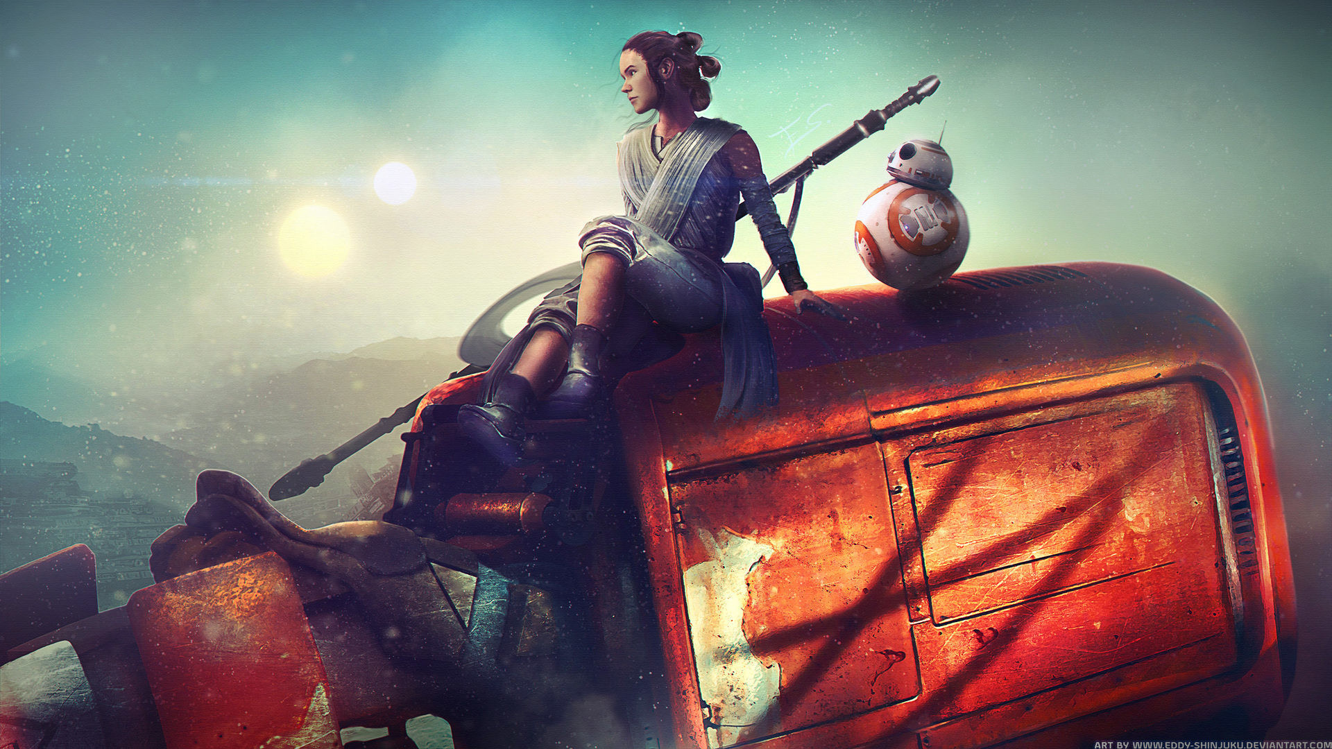 Download BB8 And Rey Star Wars Artwork hd wallpaper