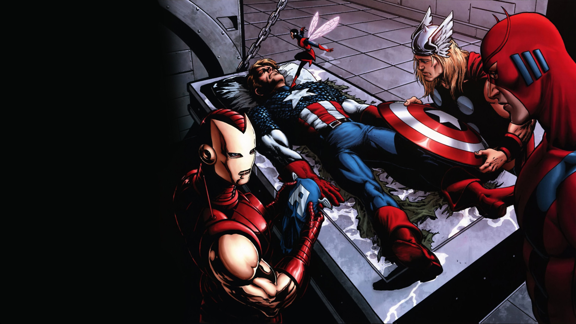 Preview wallpaper comics, marvel, thor, captain america, iron man 1920×1080