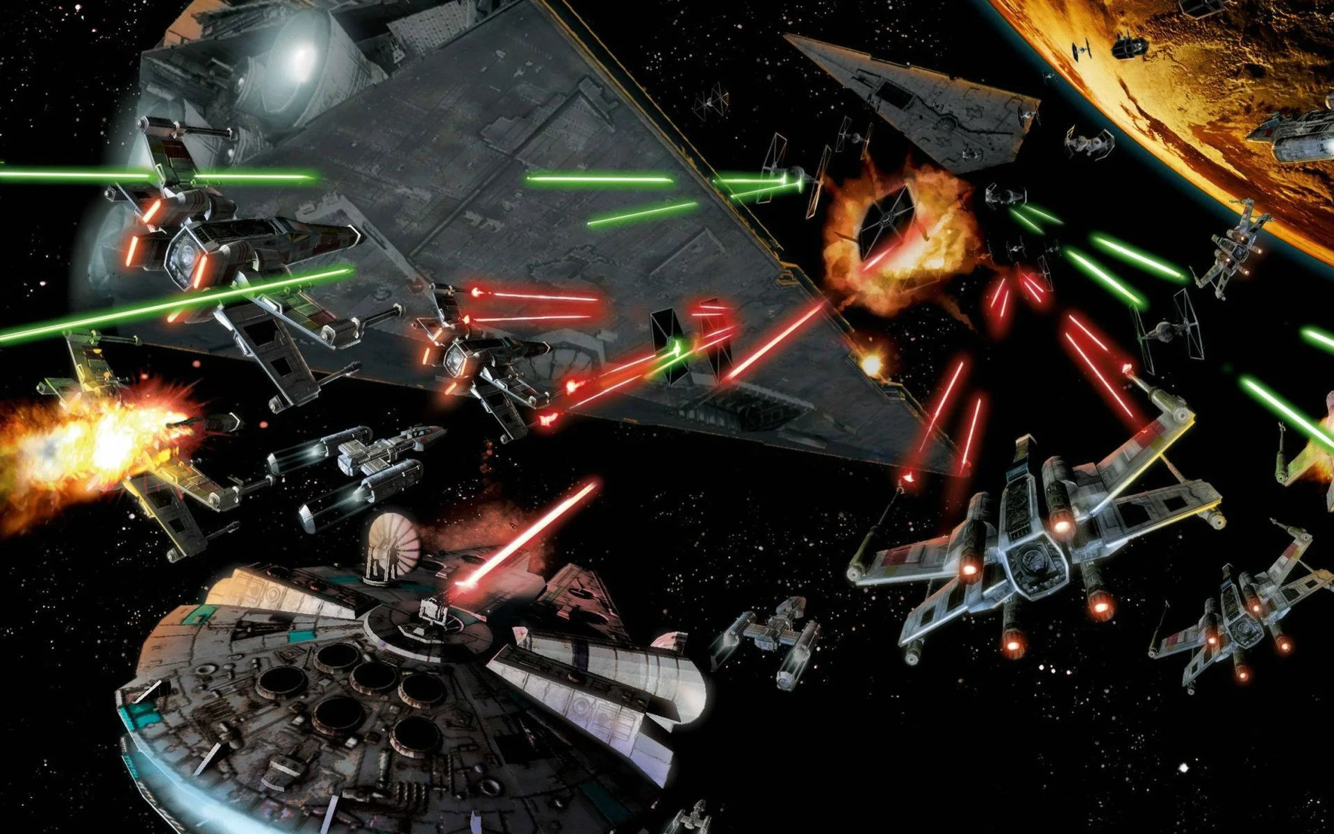 Space Battle Star Wars Millennium Falcon Art wallpaper