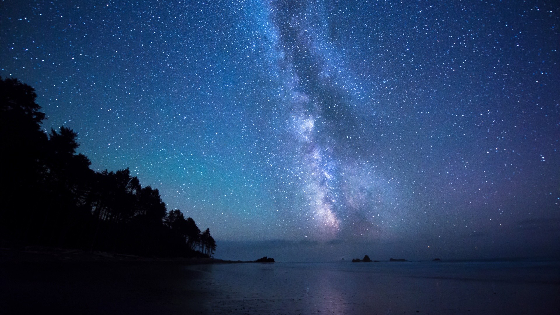 Sea Coast Night Sky Stars Milky Way Resolution