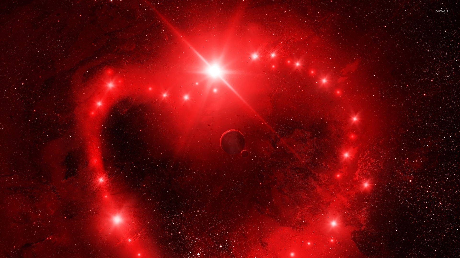 Red heart in space wallpaper