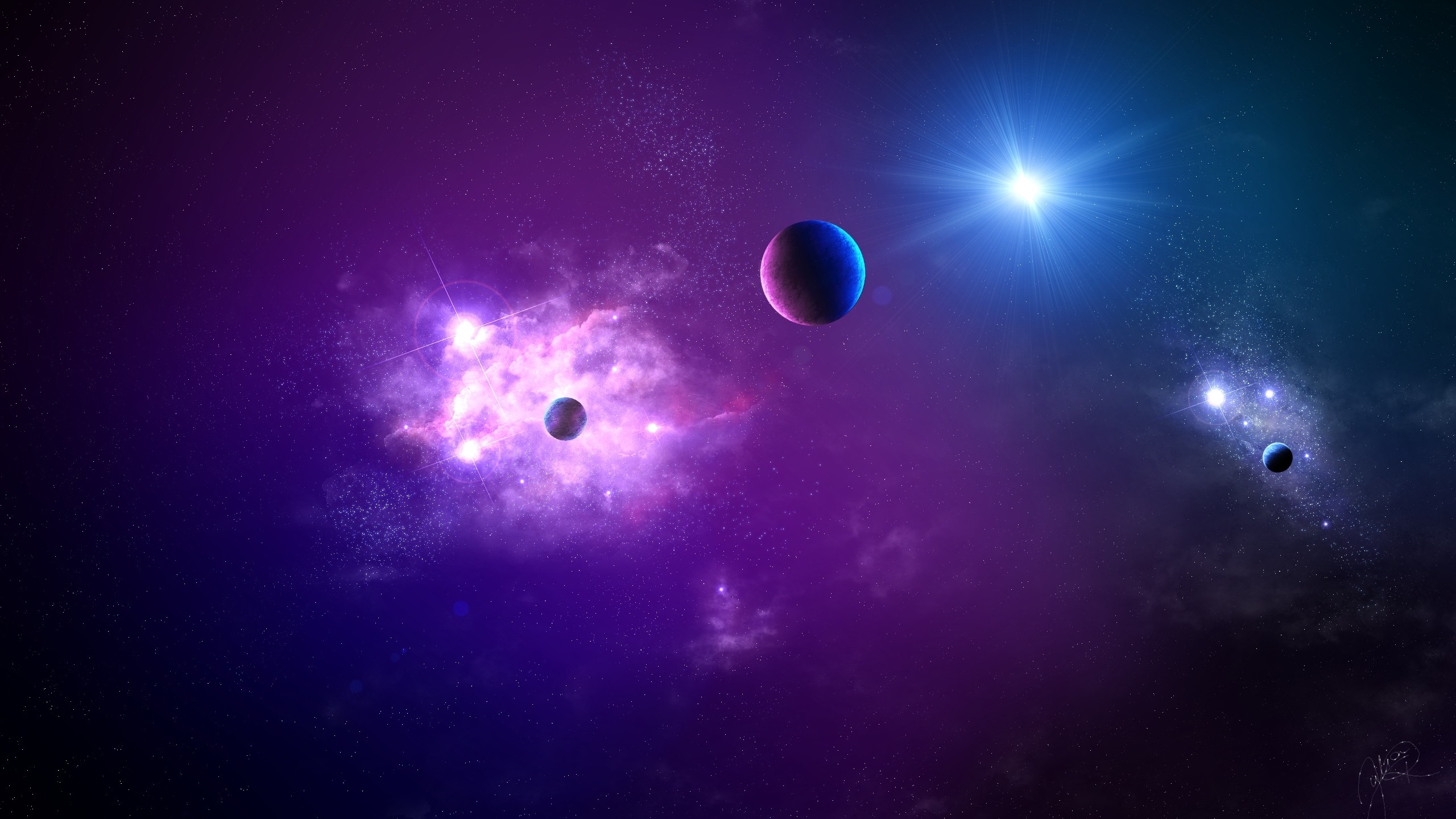 Preview wallpaper space, planet, light, galaxy 2560×1440