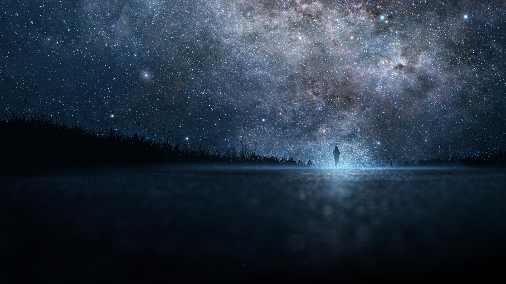 Preview wallpaper star, art, sky, night, people, silhouette 1920×1080