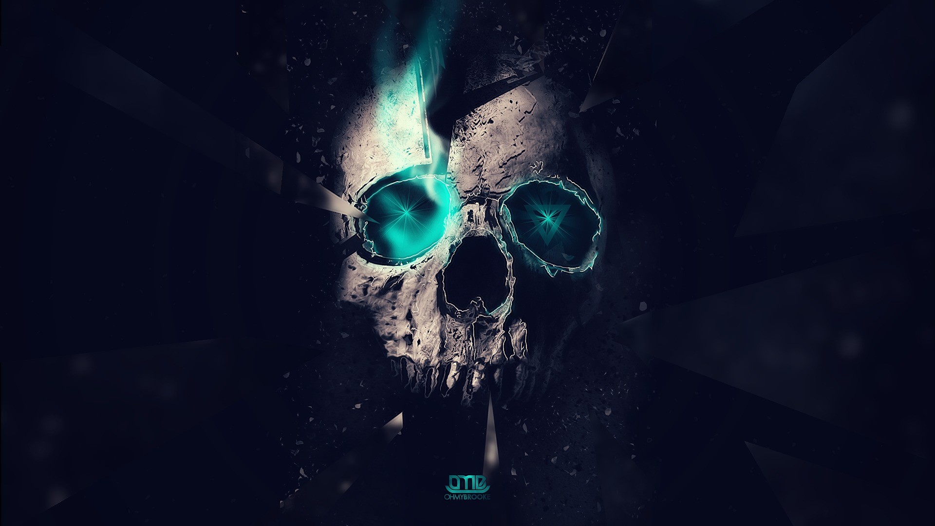 Skull, abstract. blue lights, Triangles, lighting, space, hd wallpaper