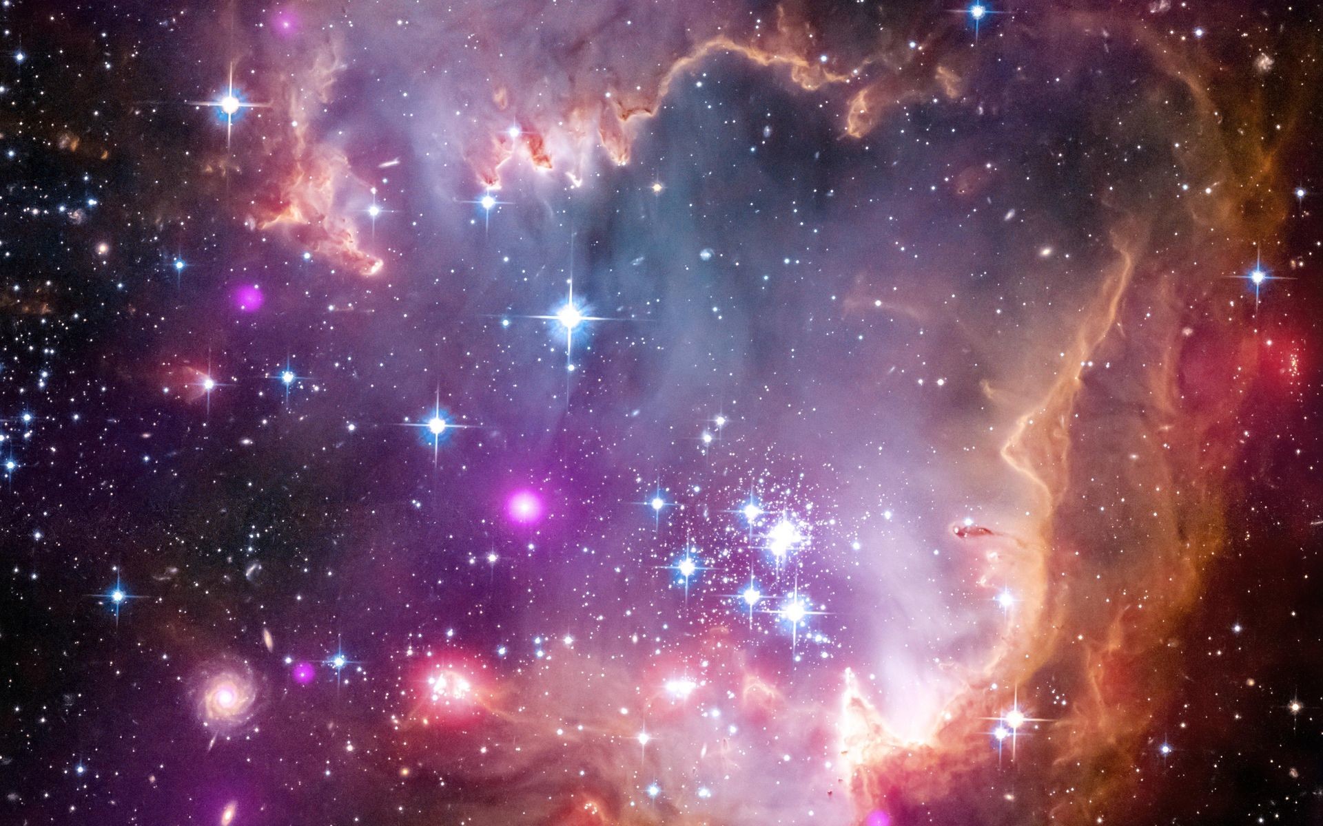 The tip of the wing of the Small Magellanic Cloud galaxy is dazzling in