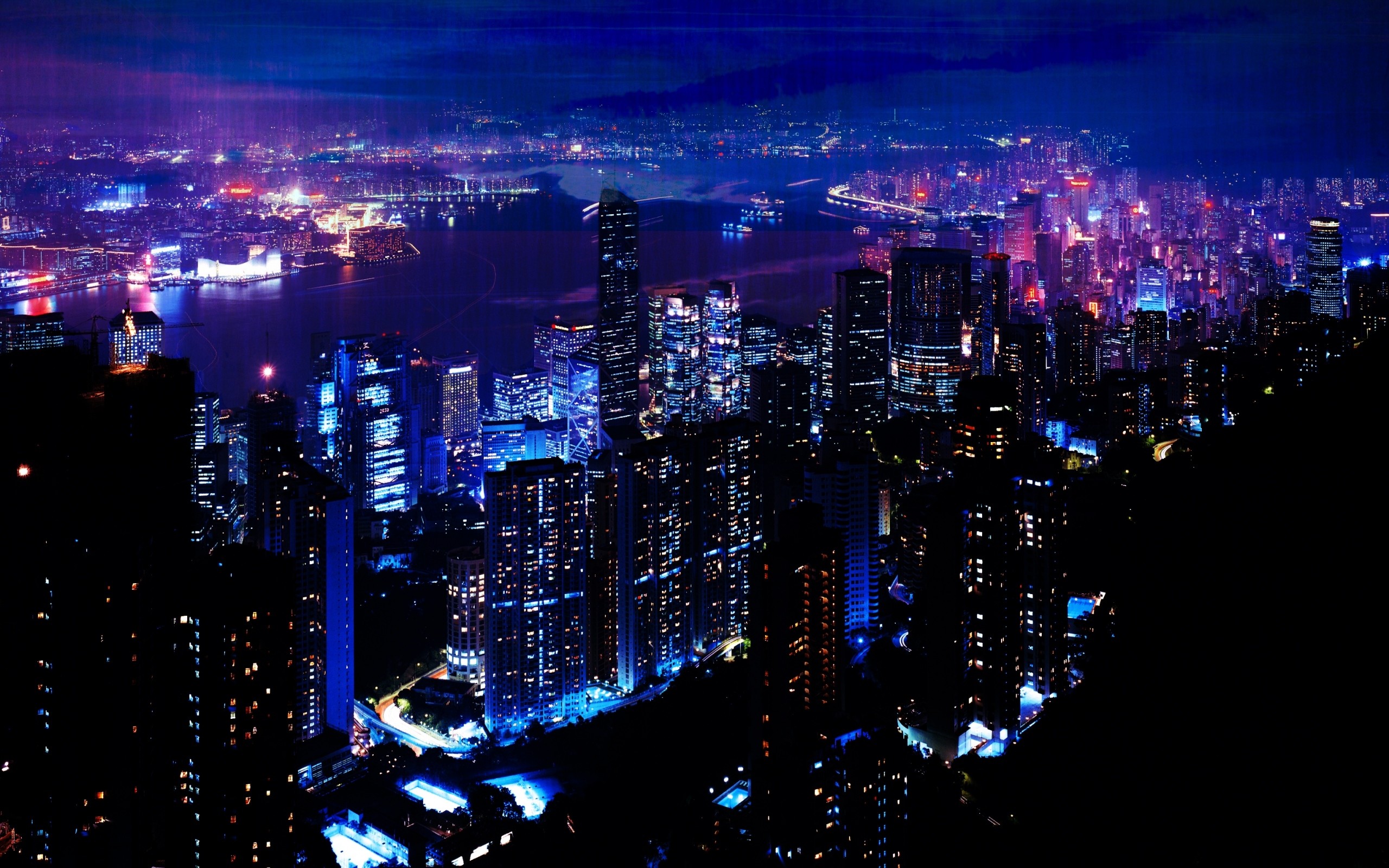 Preview wallpaper night, city, sky, skyscrapers 2560×1600
