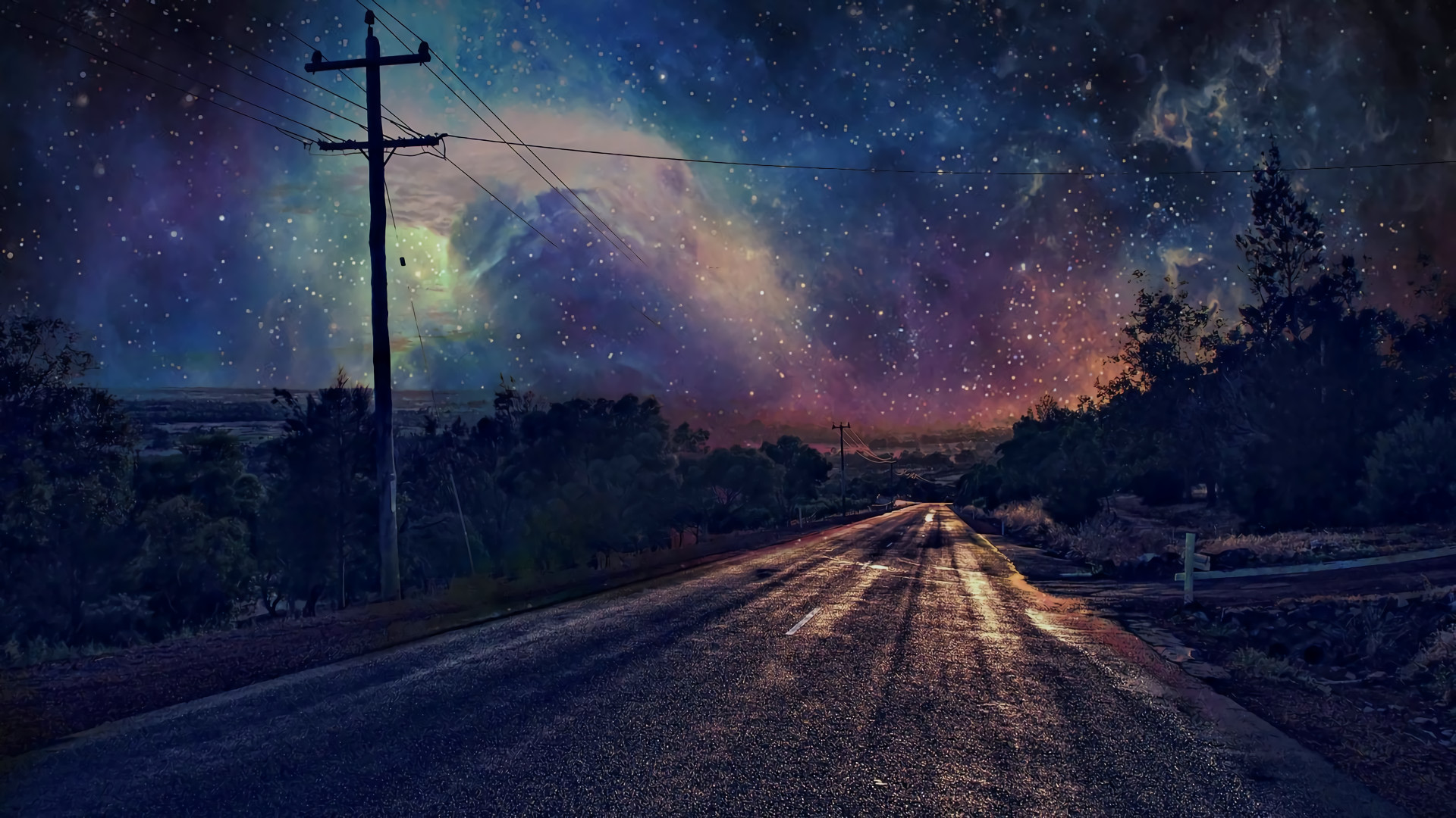 Man Made – Road Starry Sky Sky Night Wallpaper