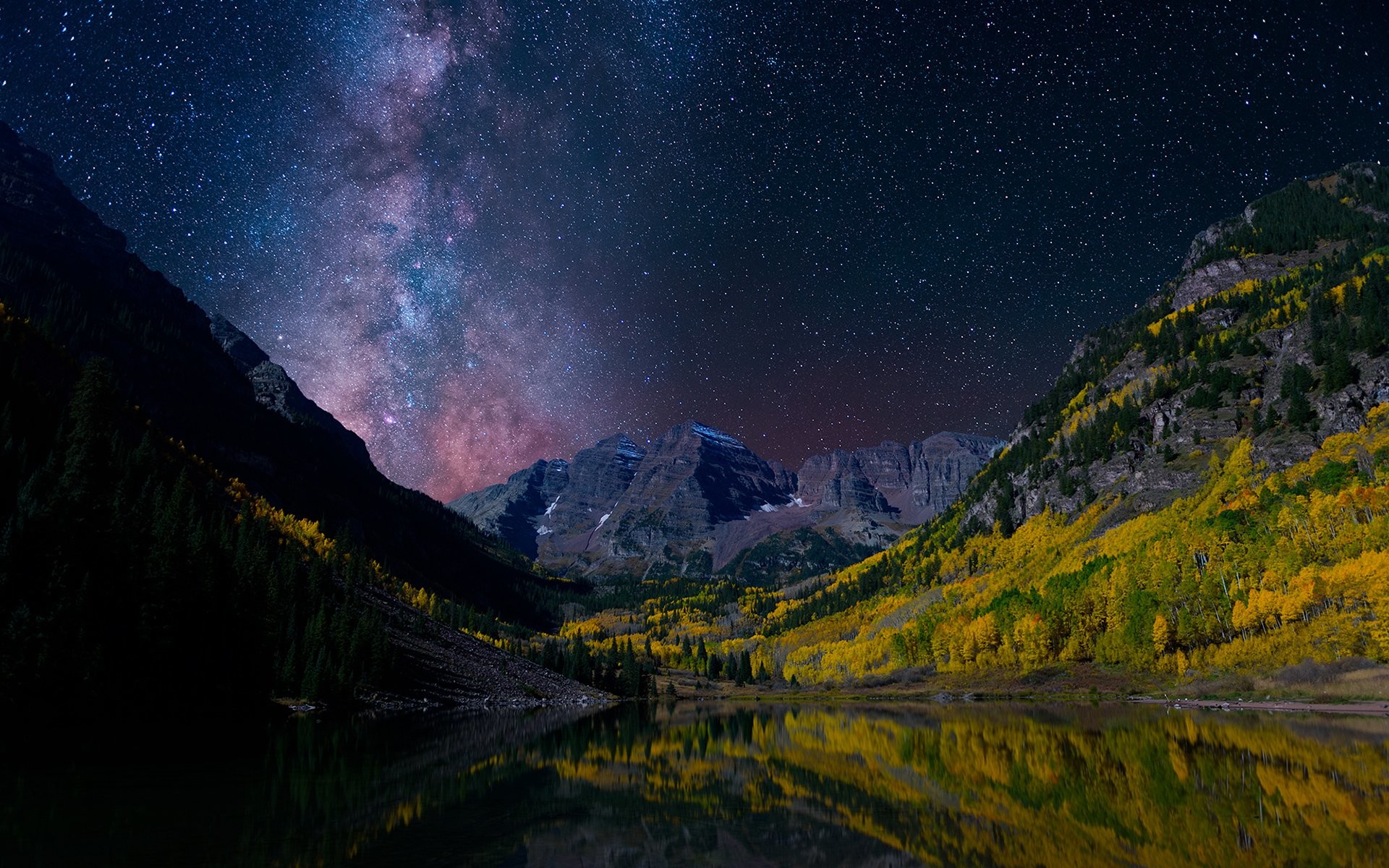 Earth – Landscape Sky Milky Way Norway Earth Mountain Valley Forest Night Reflection Stars Starry Sky