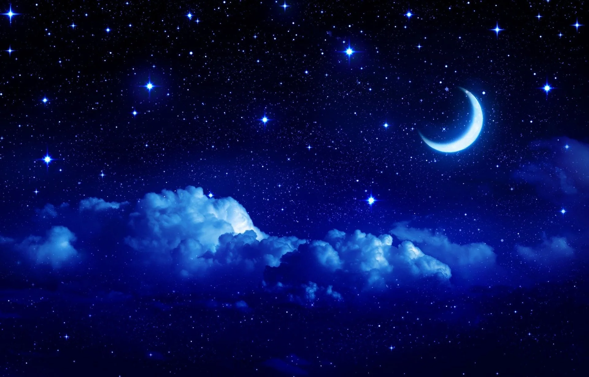 Landscape star sky moon year crescent cloud clouds night tale background sky stars wallpaper widescreen full