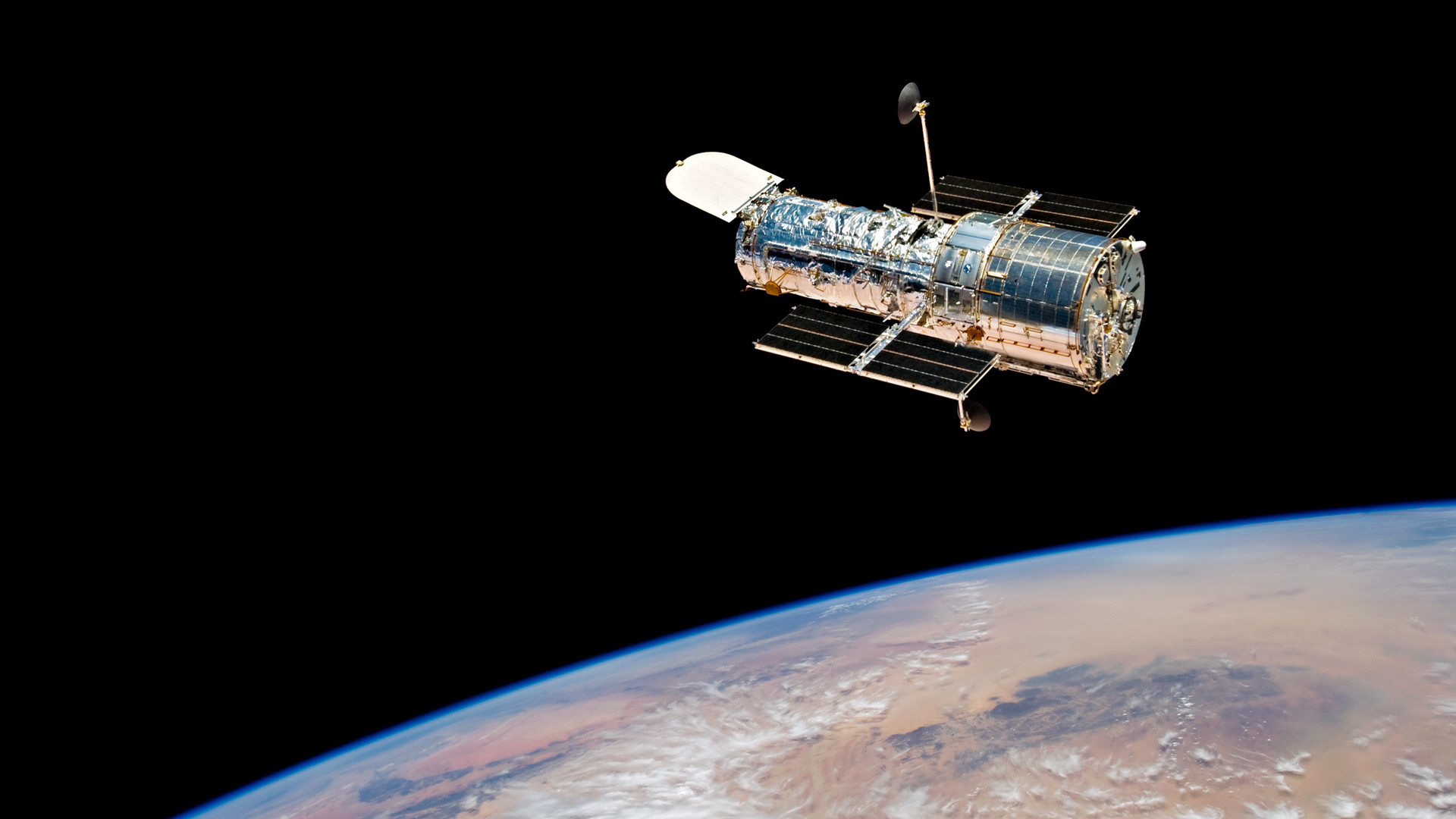 Photograph of Hubble Space Telescope in orbit
