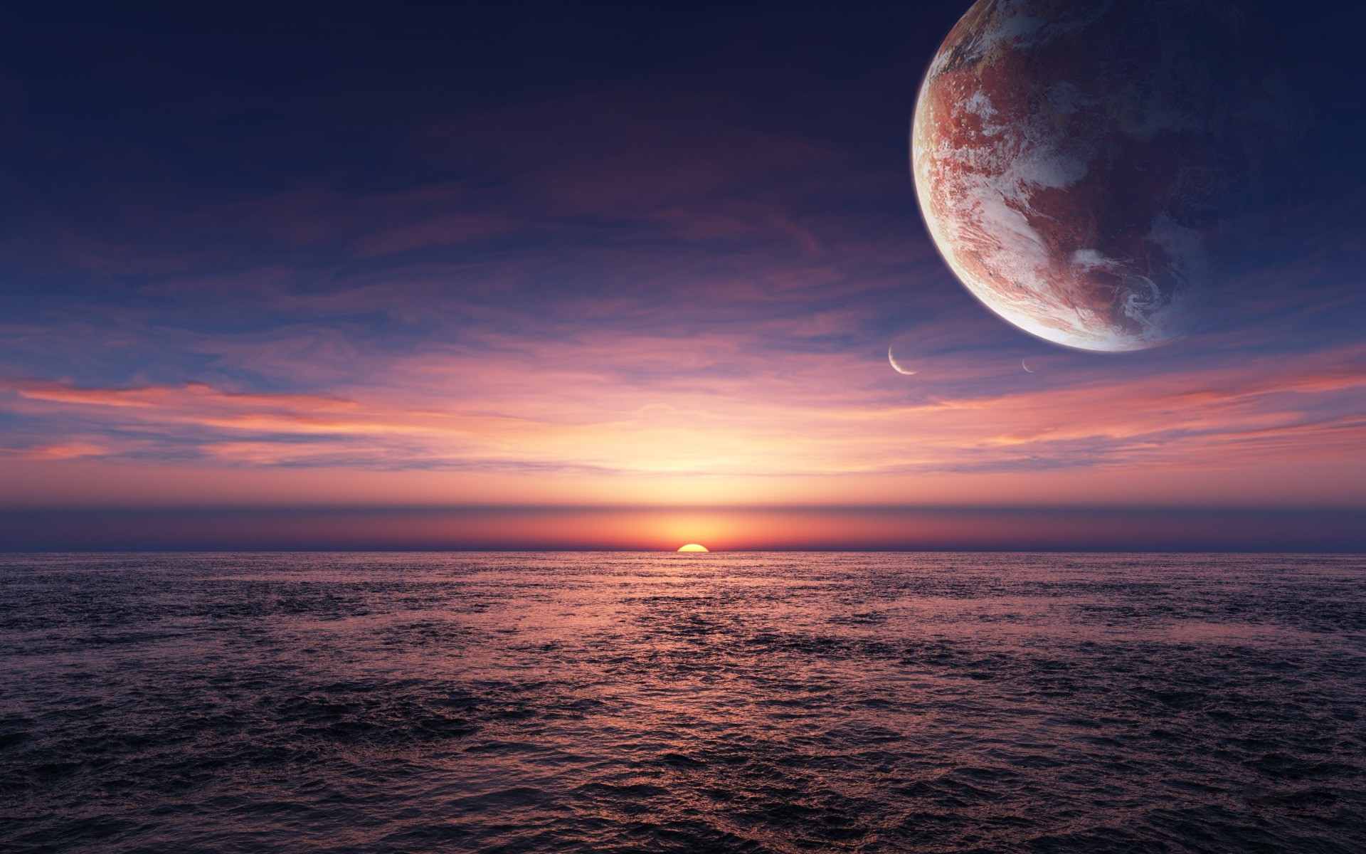 Water Ocean Sun Sea Planets Alien Landscapes Wallpaper At 3d Wallpapers