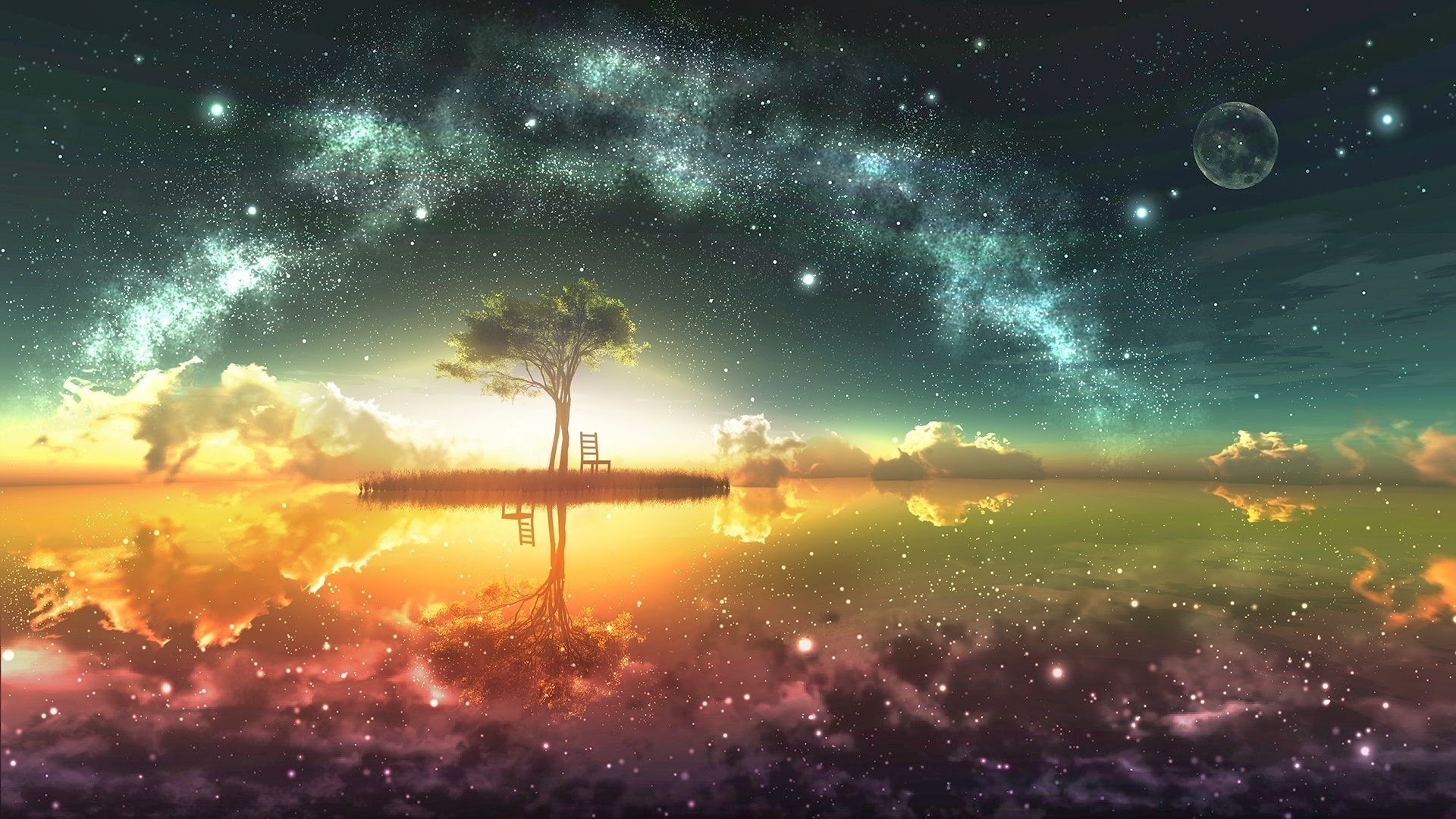 Digital Art, Fantasy Art, Trees, Space, Space Art, Stars Wallpapers HD / Desktop and Mobile Backgrounds