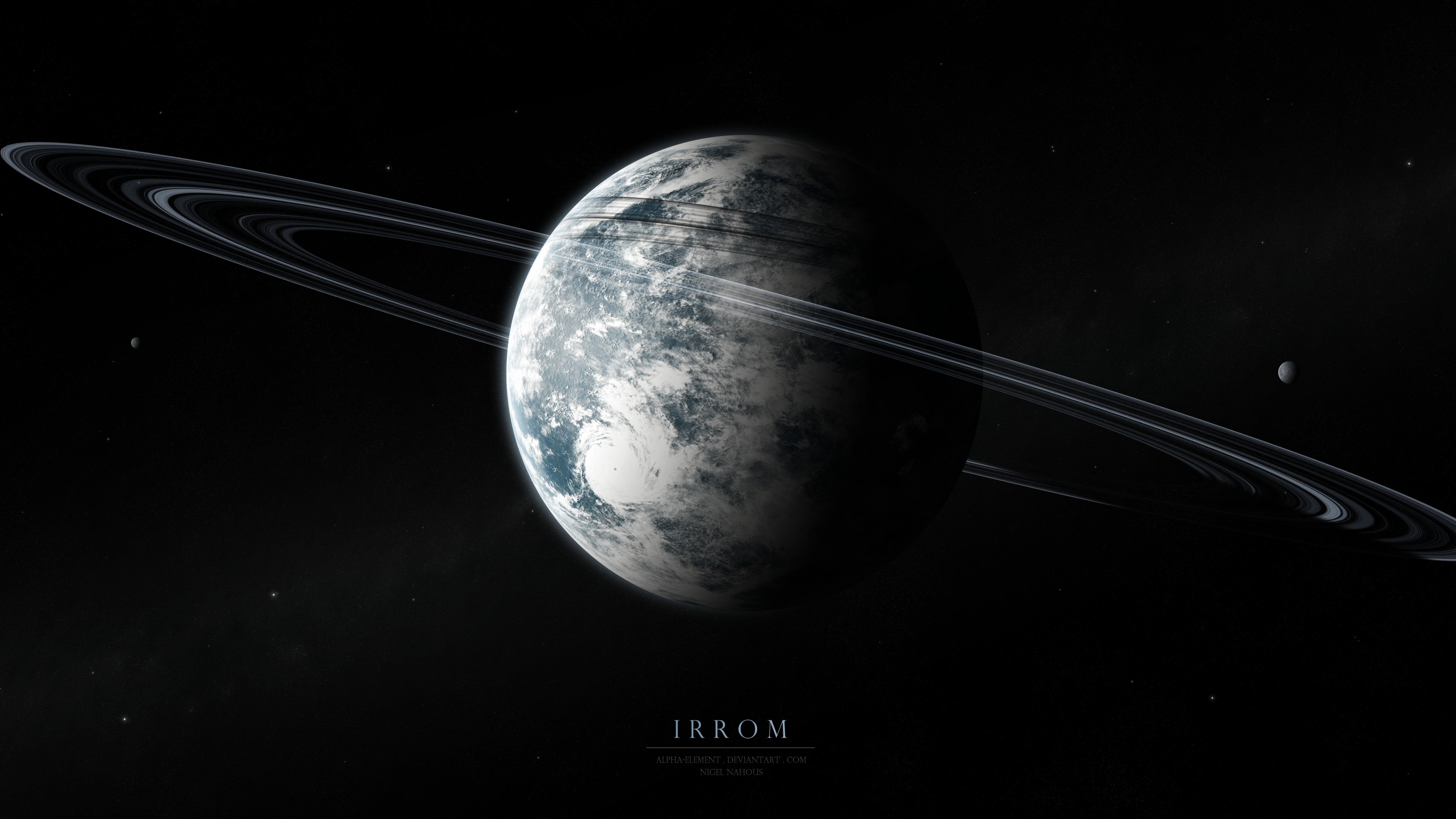 Preview wallpaper irrom, space, planets, moons, stars 3840×2160