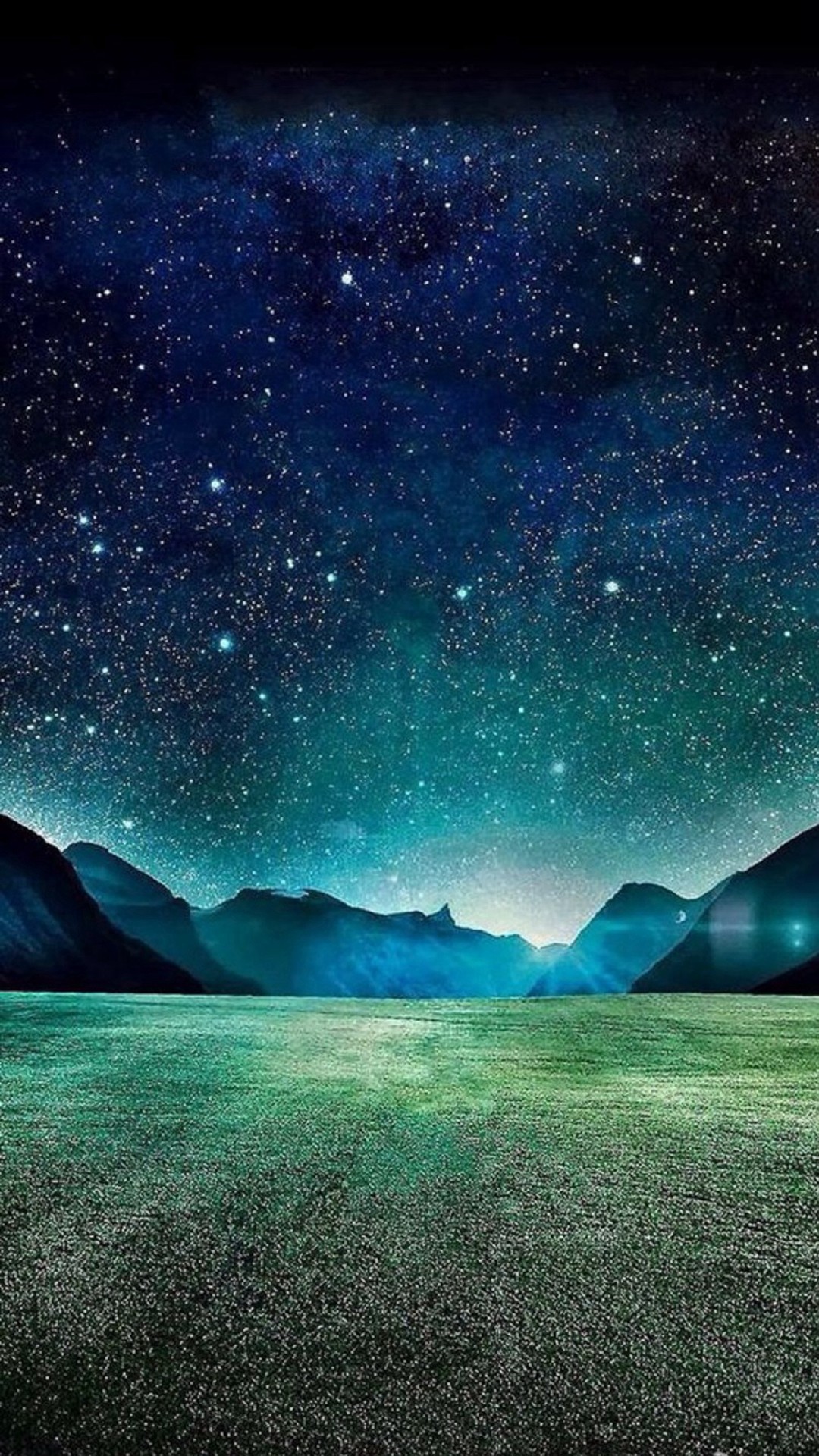 Dark Night Starry Shiny Mountain Grass Field #iPhone #plus #wallpaper