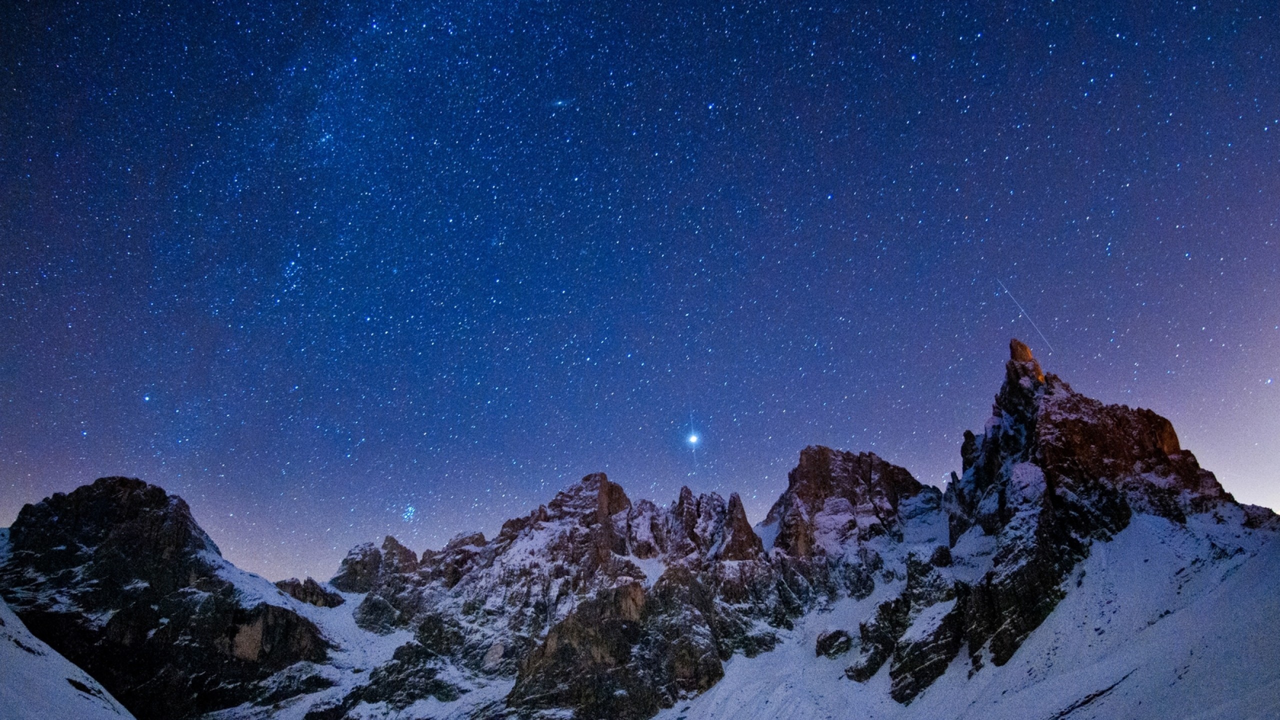 Wallpaper mountains, sky, night, stars, light, winter