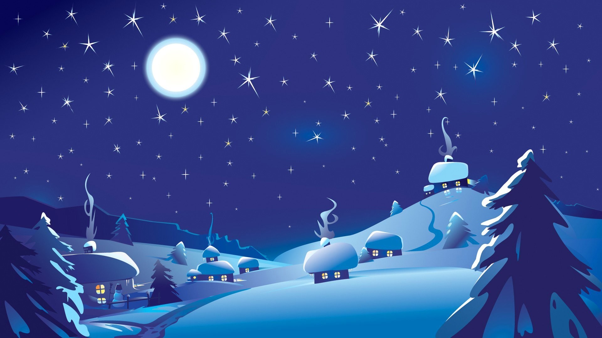 Landscape winter night sky moon star hata snowman
