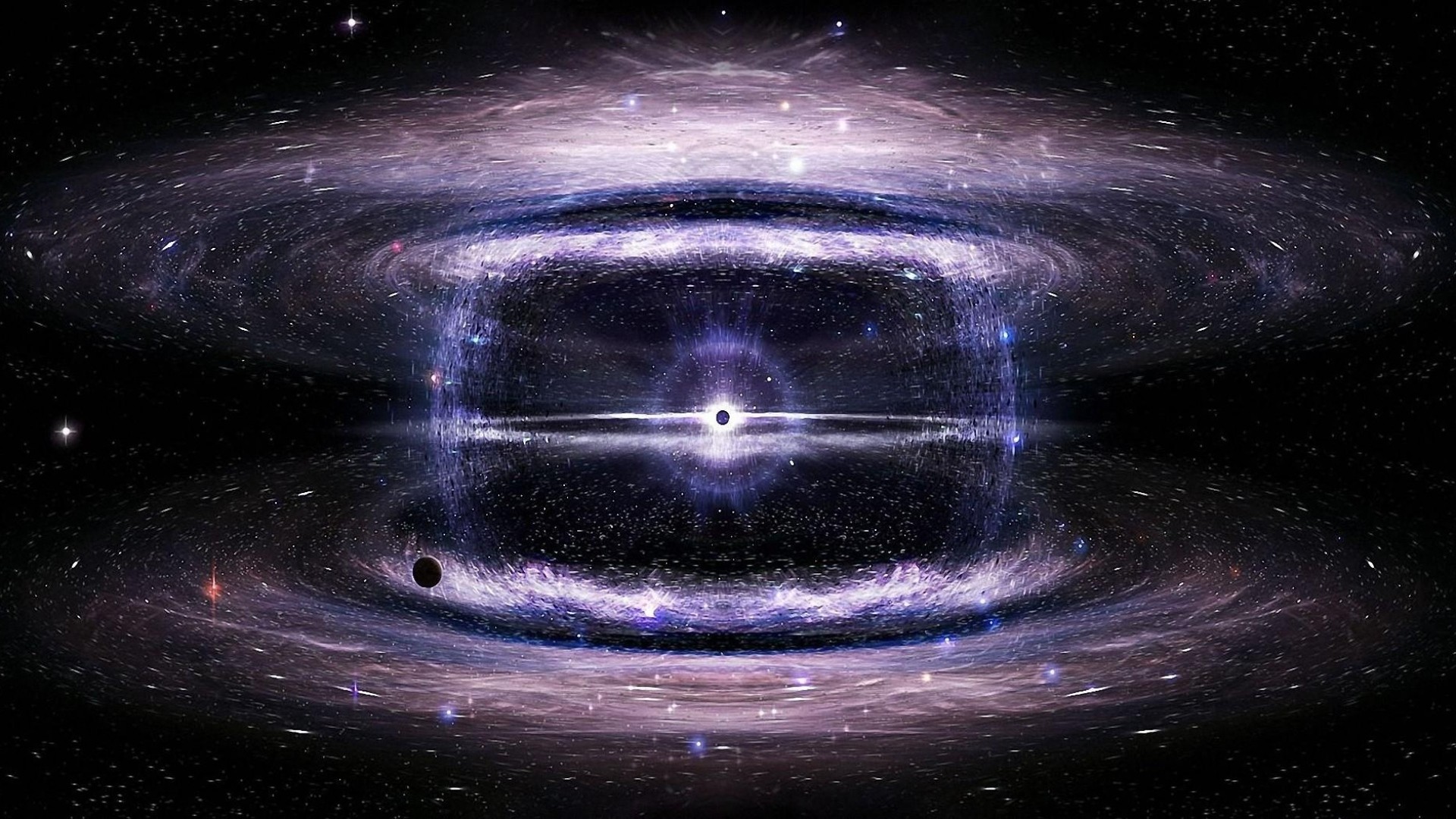 Wallpaper black hole, space, stars, circles, universe