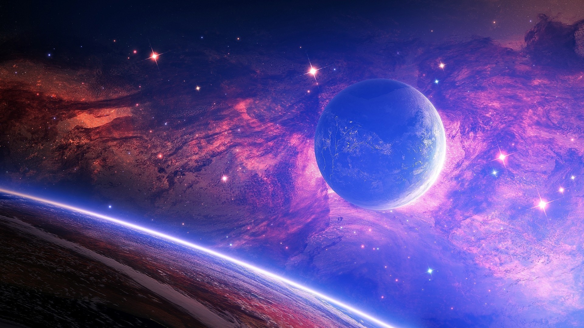 Preview wallpaper planet, light, spots, space 1920×1080