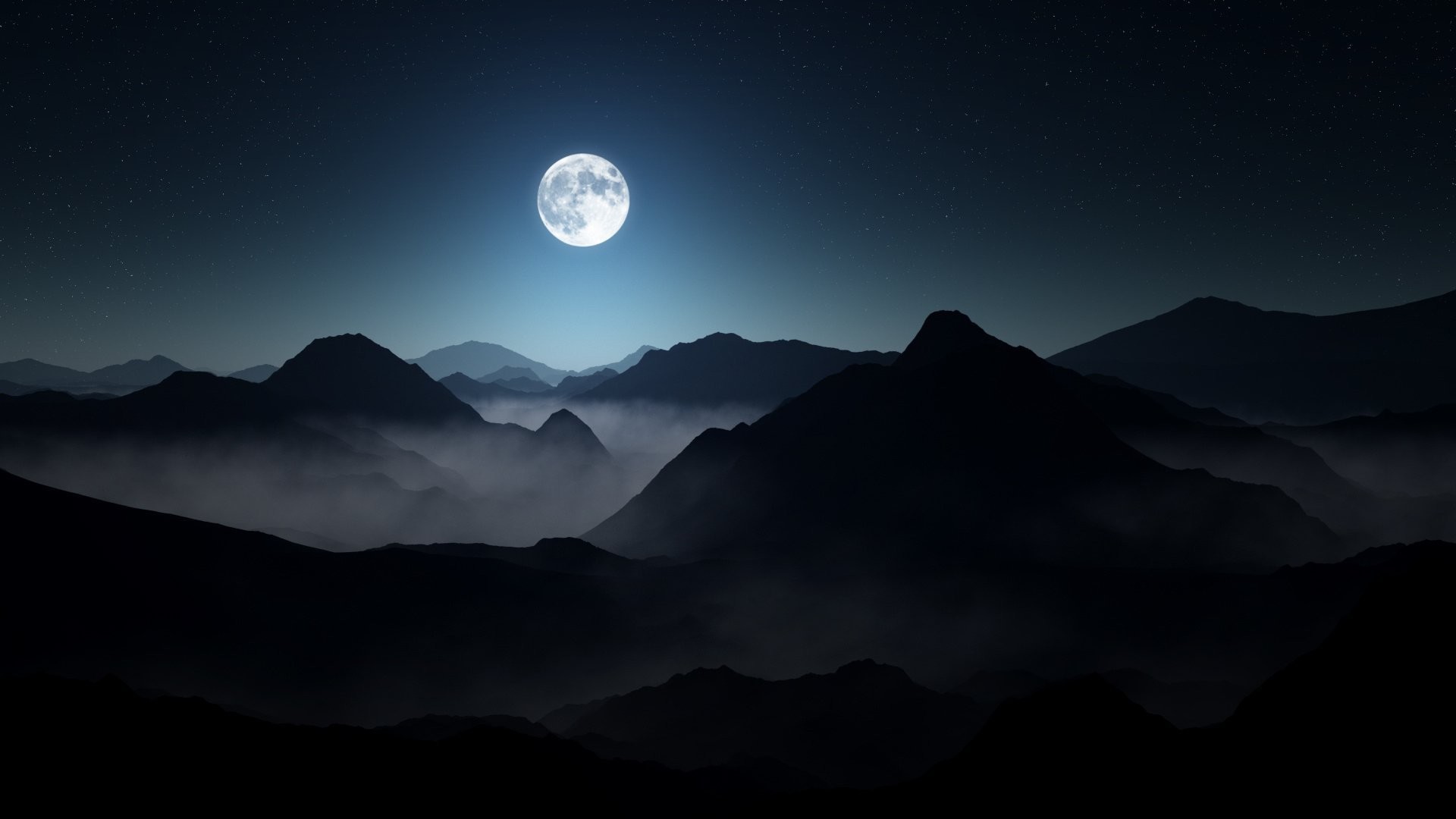 Otto htter darkness foggy landscape lighting moody moon mountains stars dark night full moon mountain fog