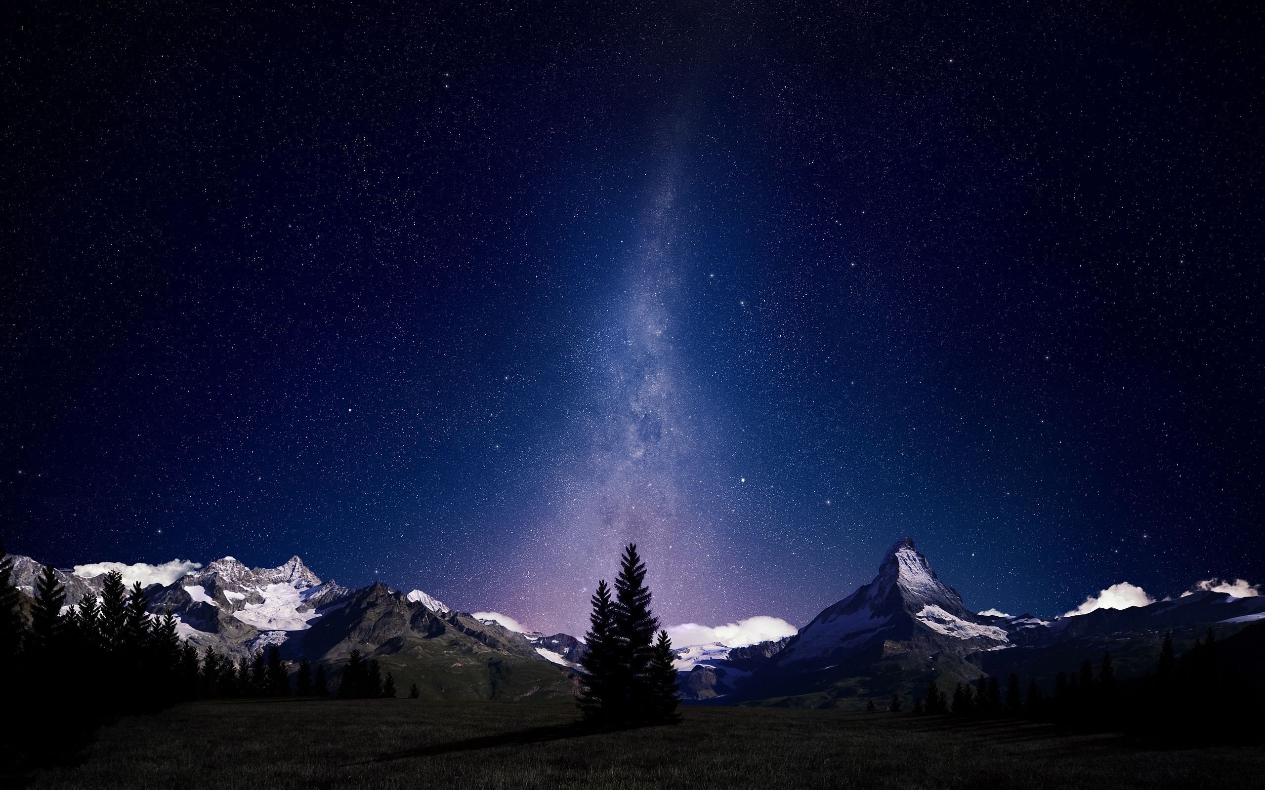 Night Sky Lights Over Snowy Mountains
