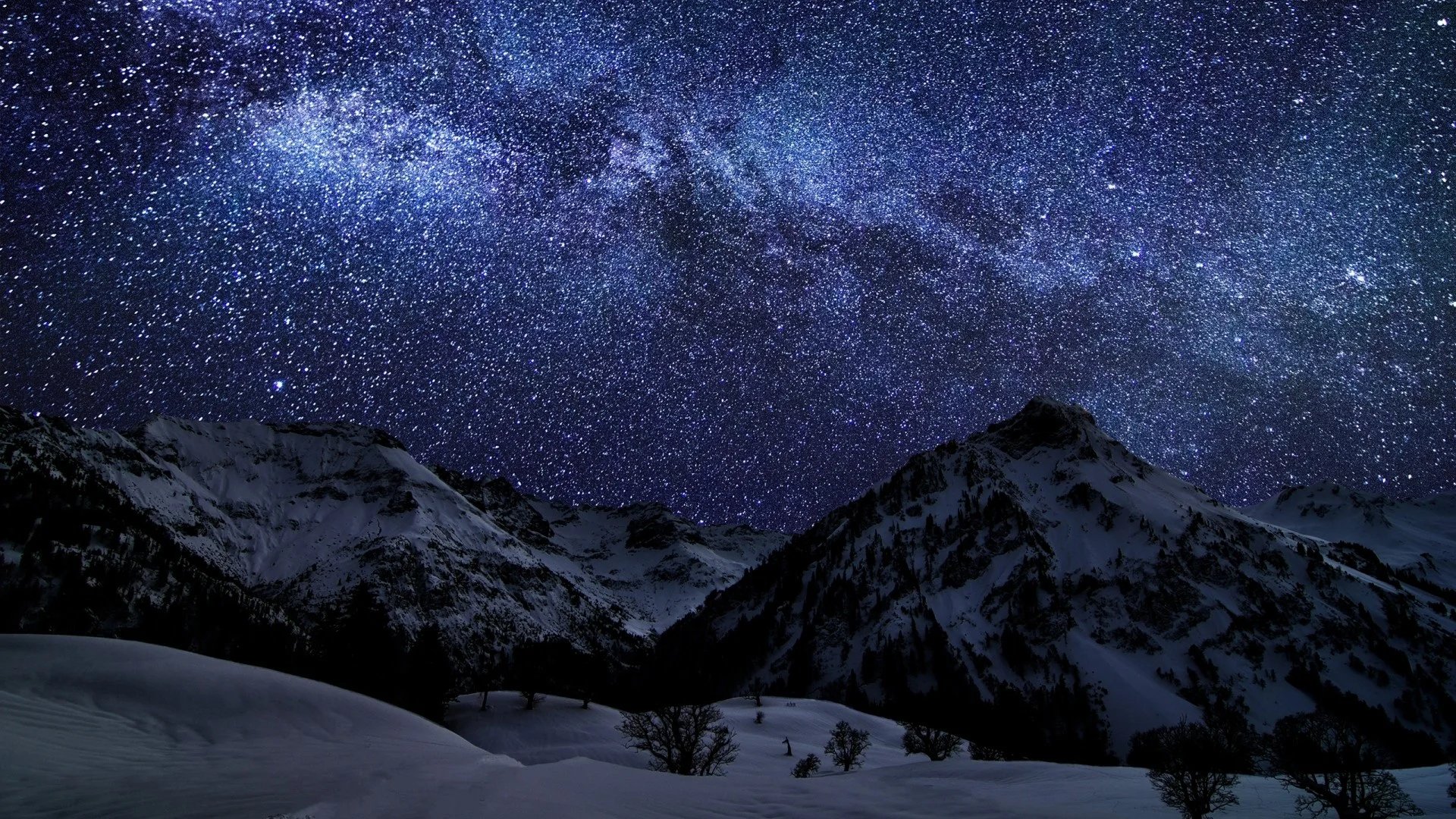 Wallpaper winter, sky, stars, nature, night