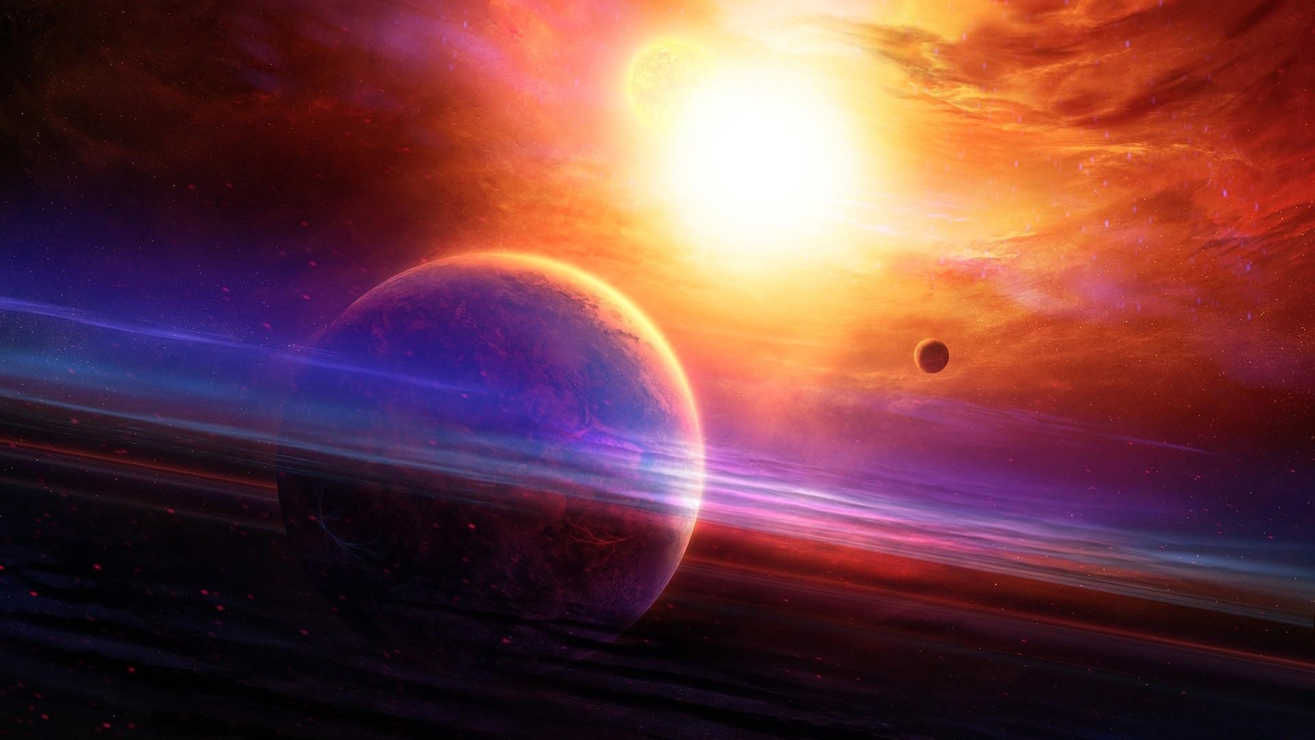 Download now full hd wallpaper planet with rings, supernova, glare,