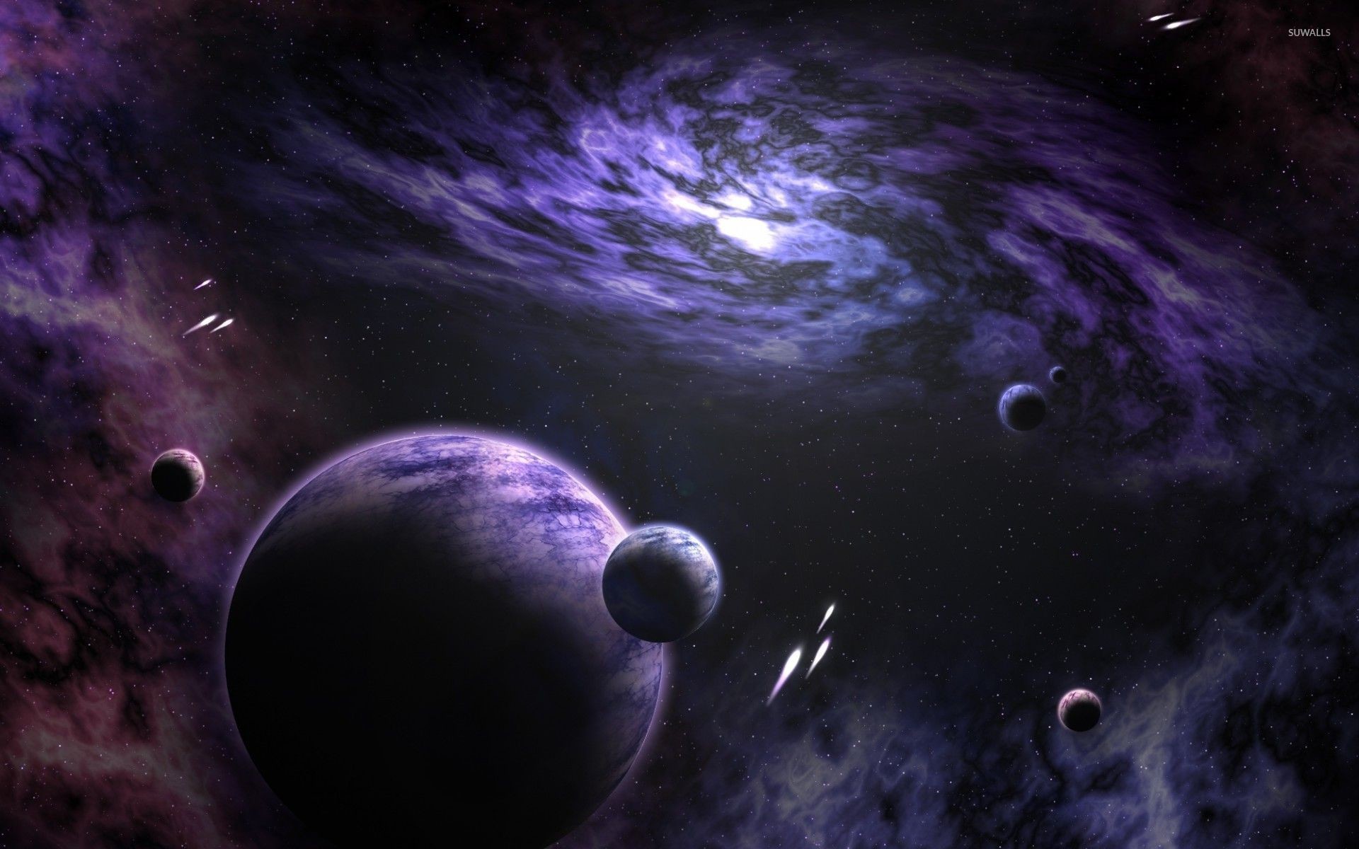 Planets in the purple universe wallpaper