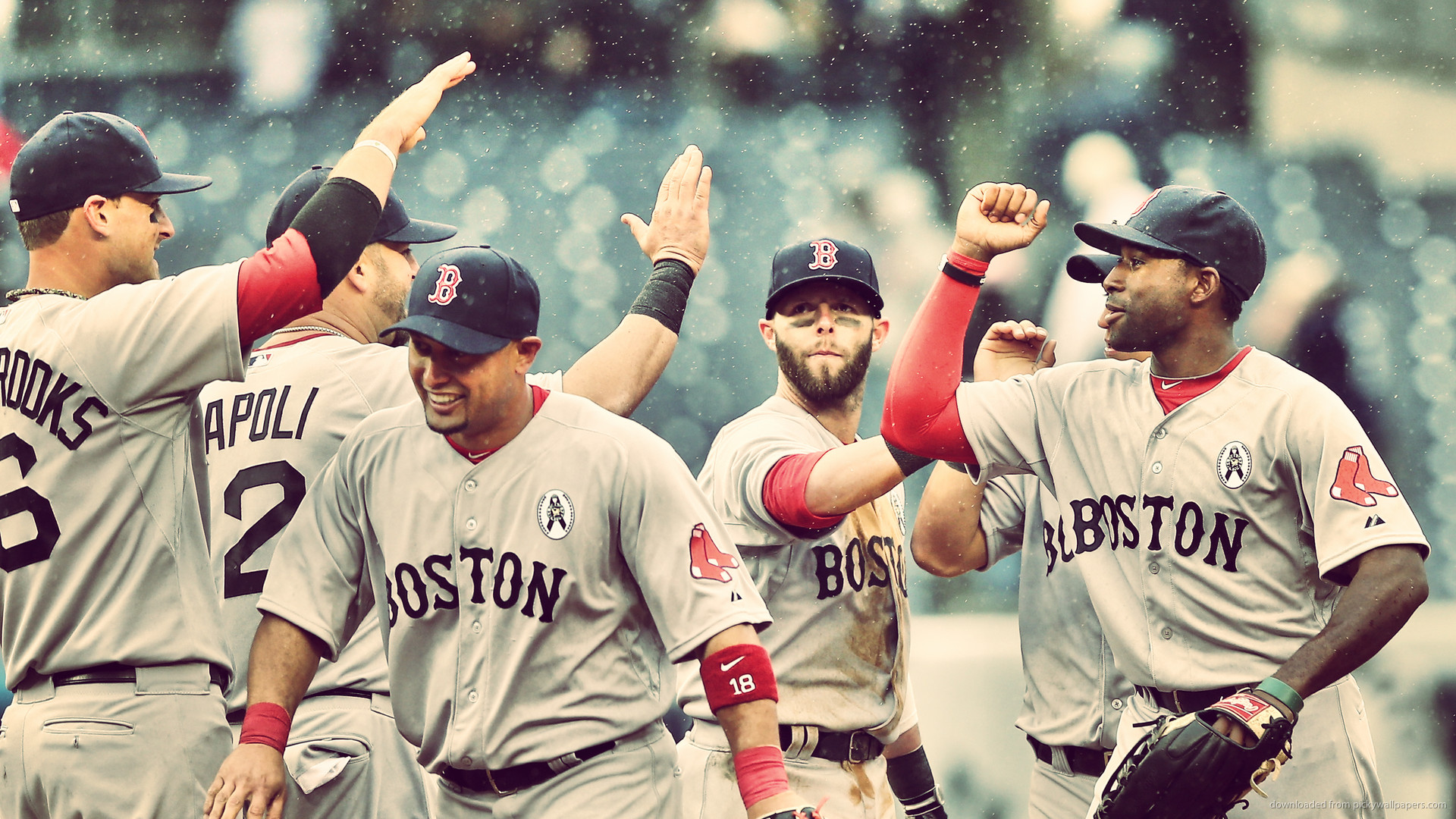 Red Sox Cheering in Rain picture