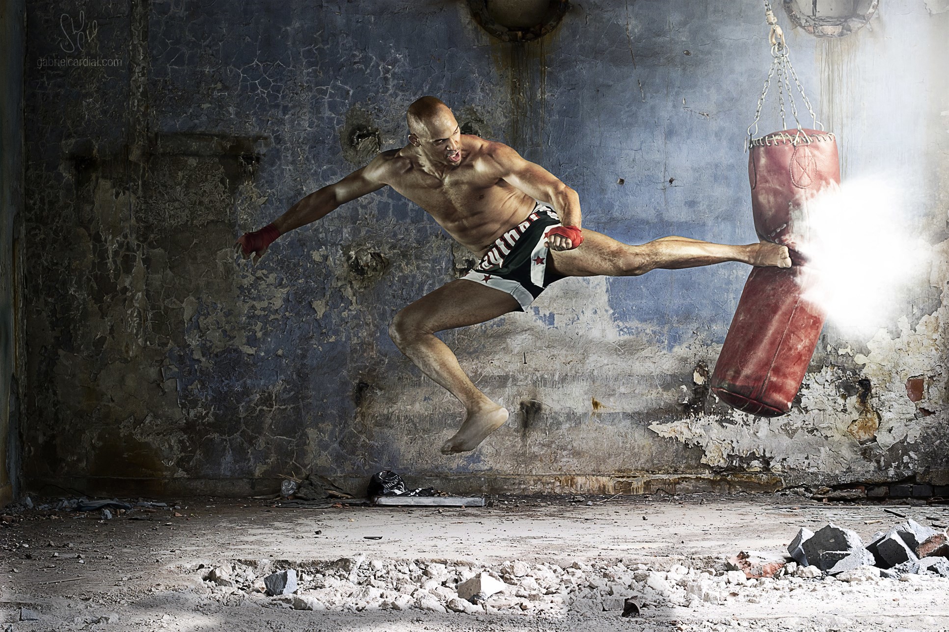 Bag work out as part of MMA training regiment