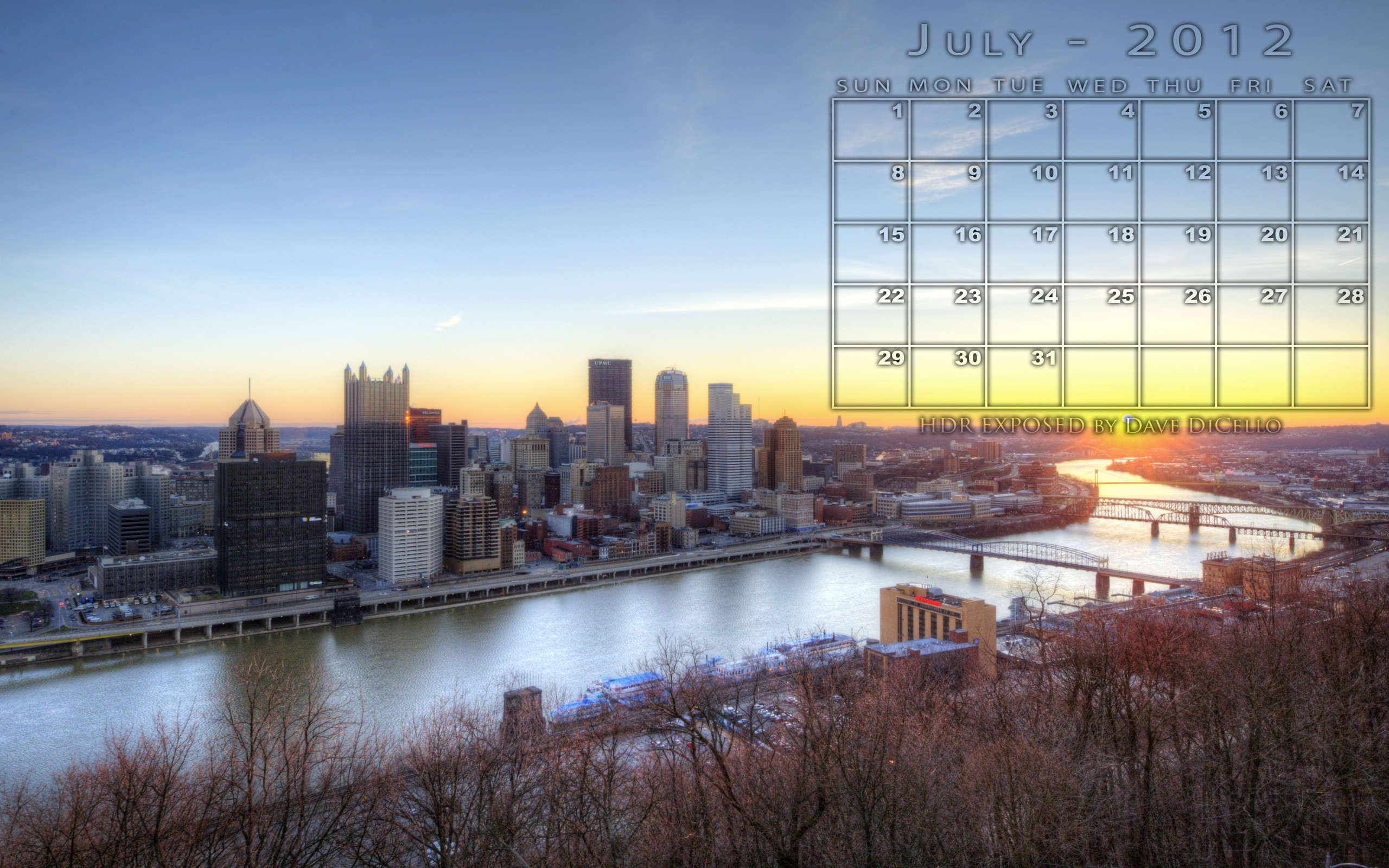 Pittsburgh skyline at sunrise Desktop Wallpaper