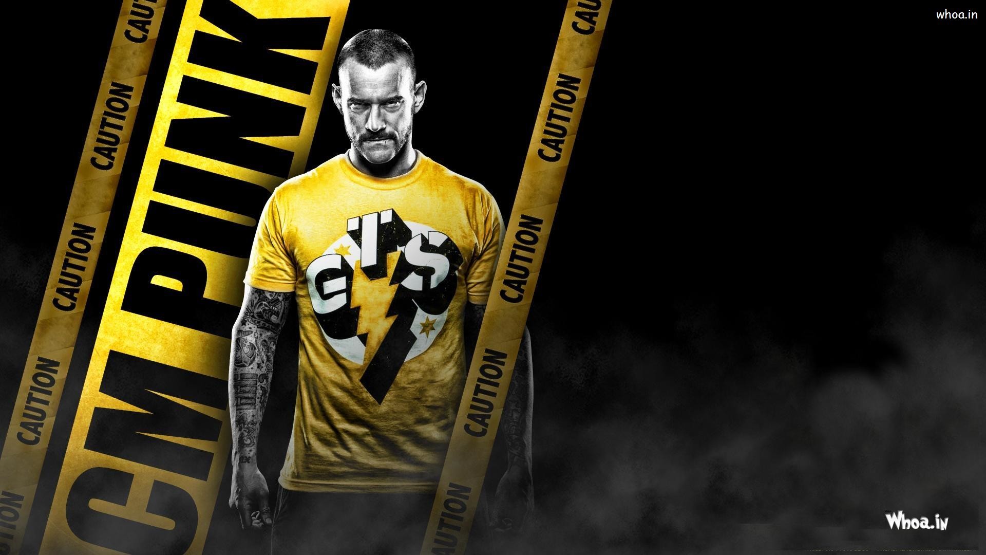 CM Punk Caution With Yellow T Shirt HD WWE Wallpaper
