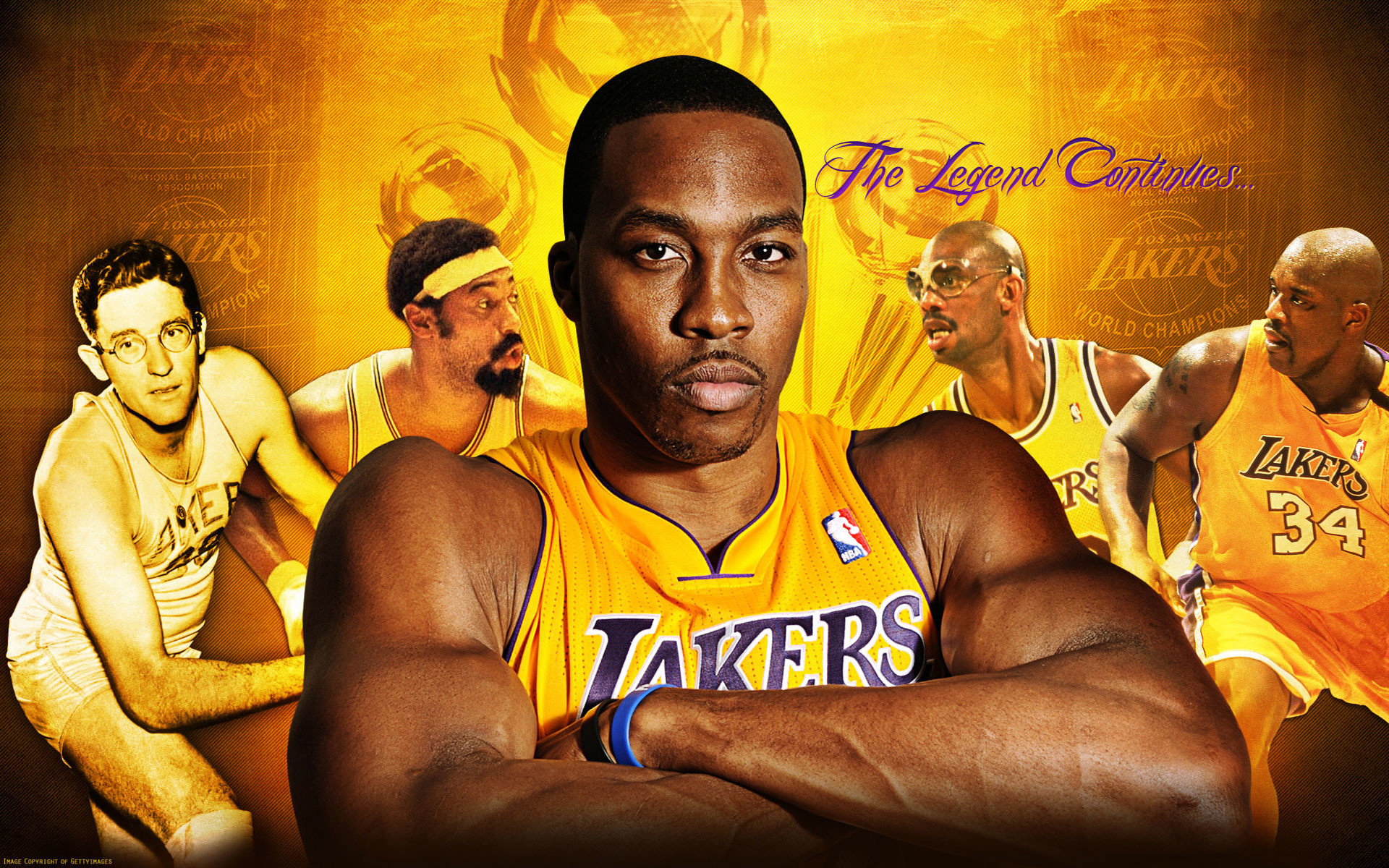 Dwight Howard and Legendary Lakers Centers Wallpaper