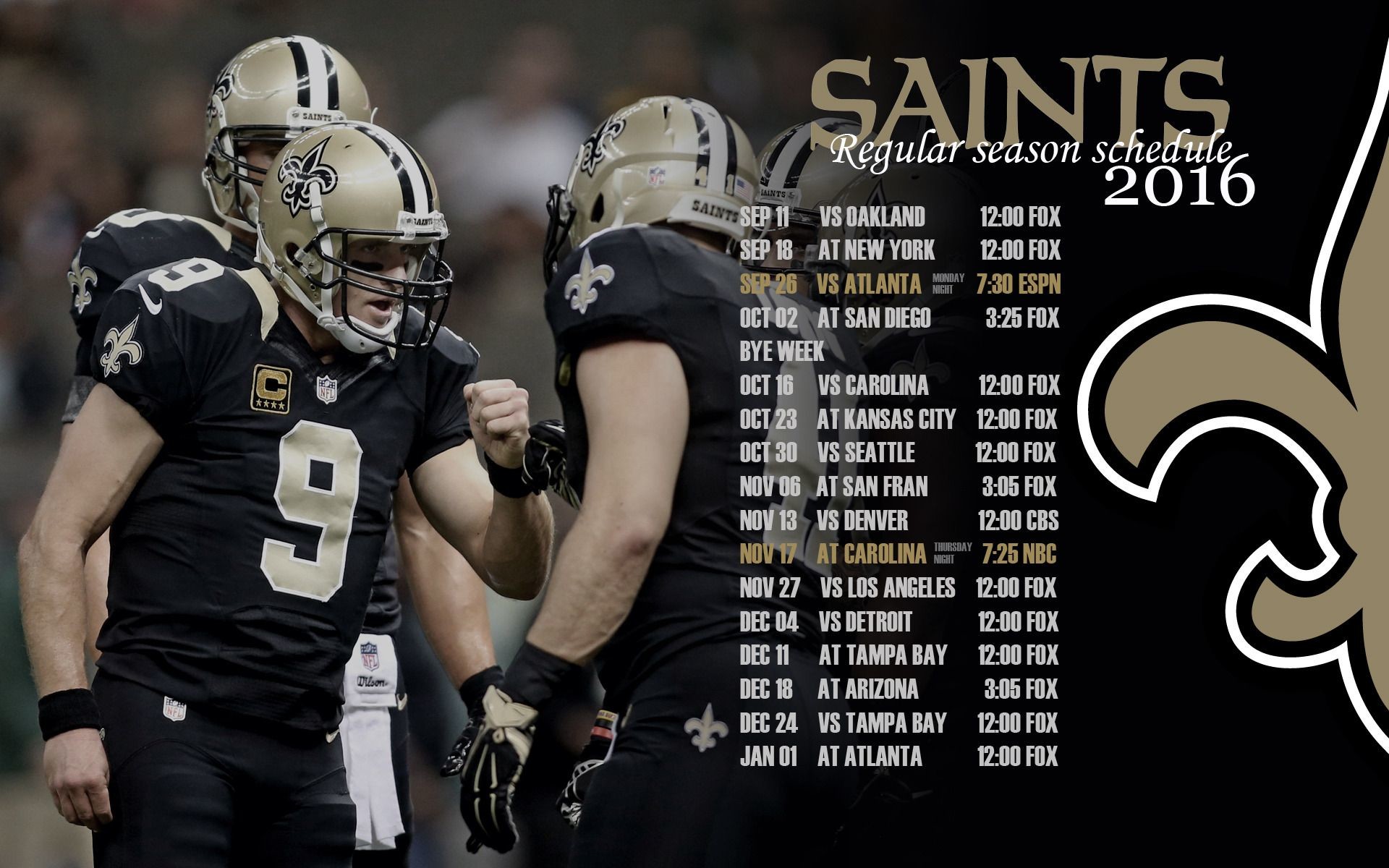 NEW ORLEANS SAINTS 2016 SCHEDULE WALLPAPERS TigerDroppings.com