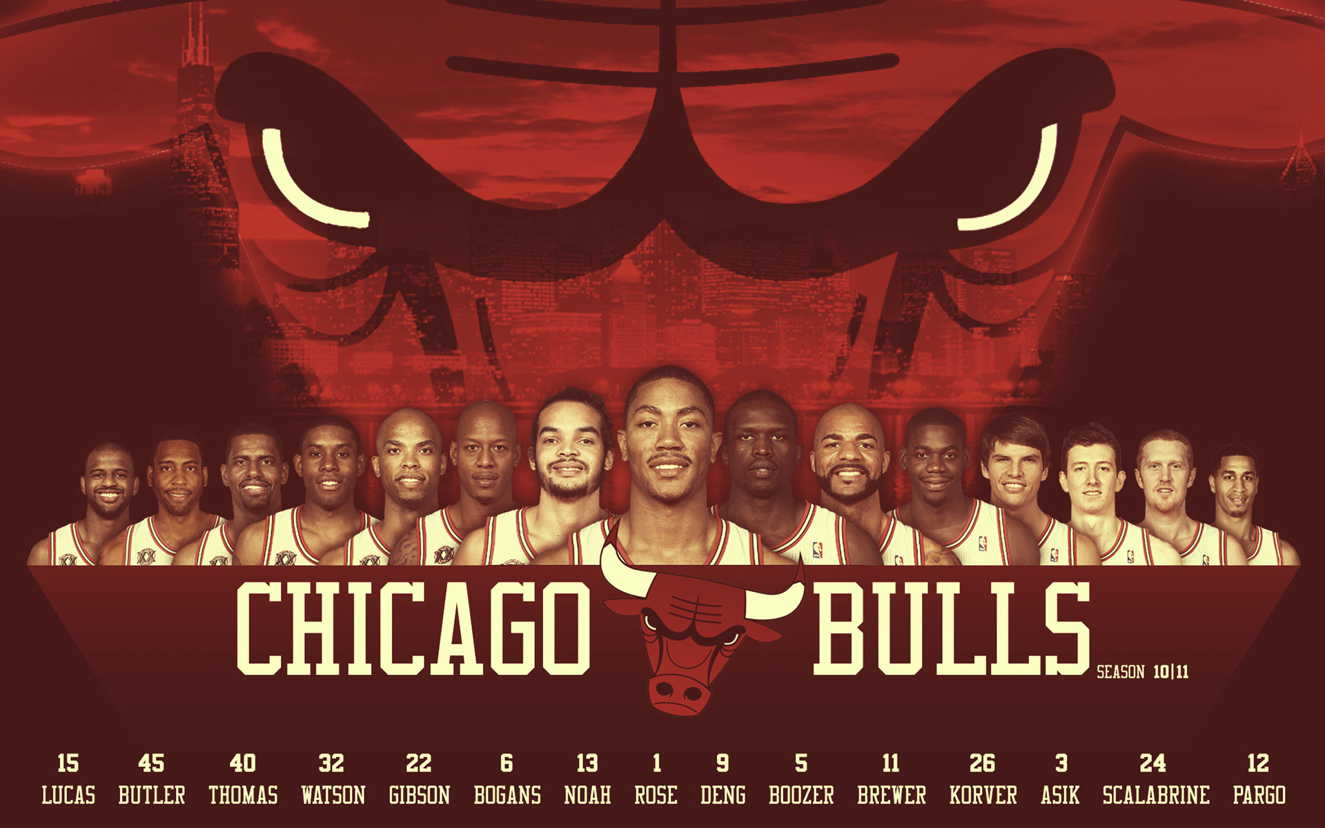 Chicago Bulls 2010 11 Roster Widescreen Wallpaper