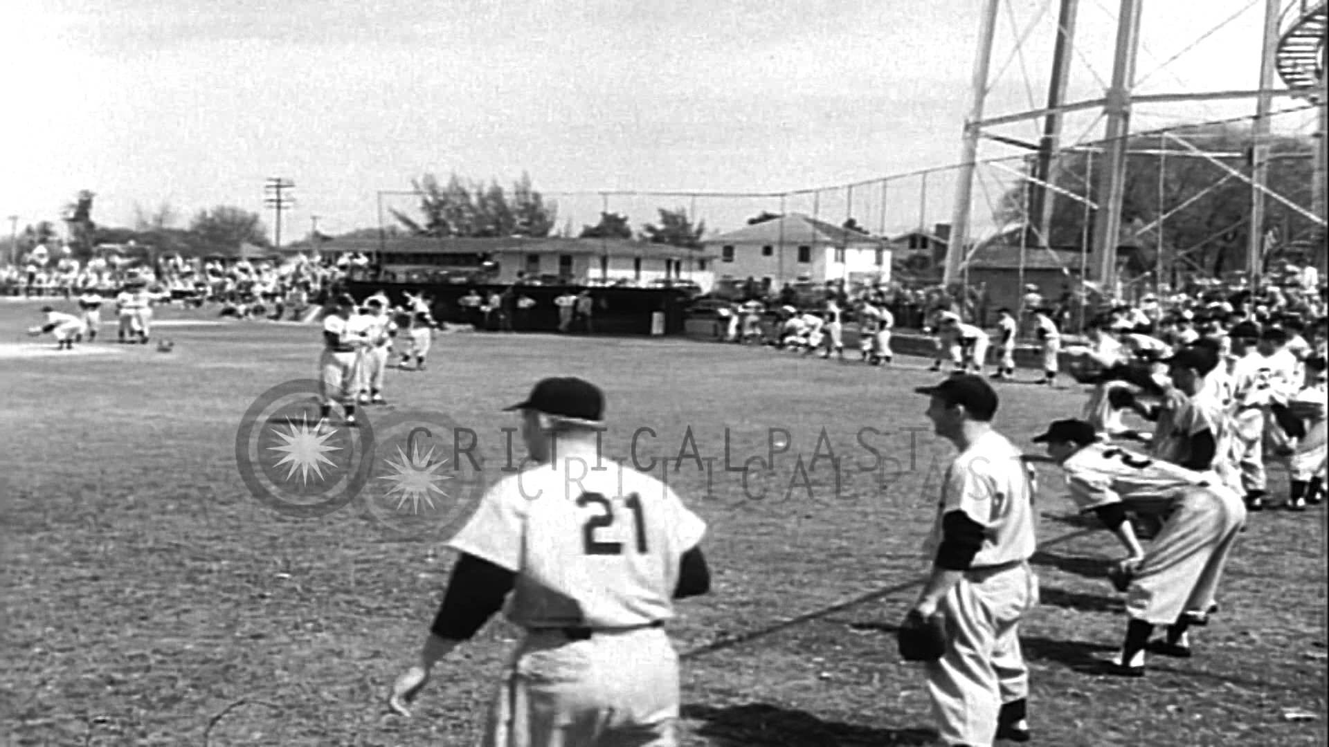 New York Yankees players include Yogi Berra and Mickey Mantle practice during SprHD Stock Footage