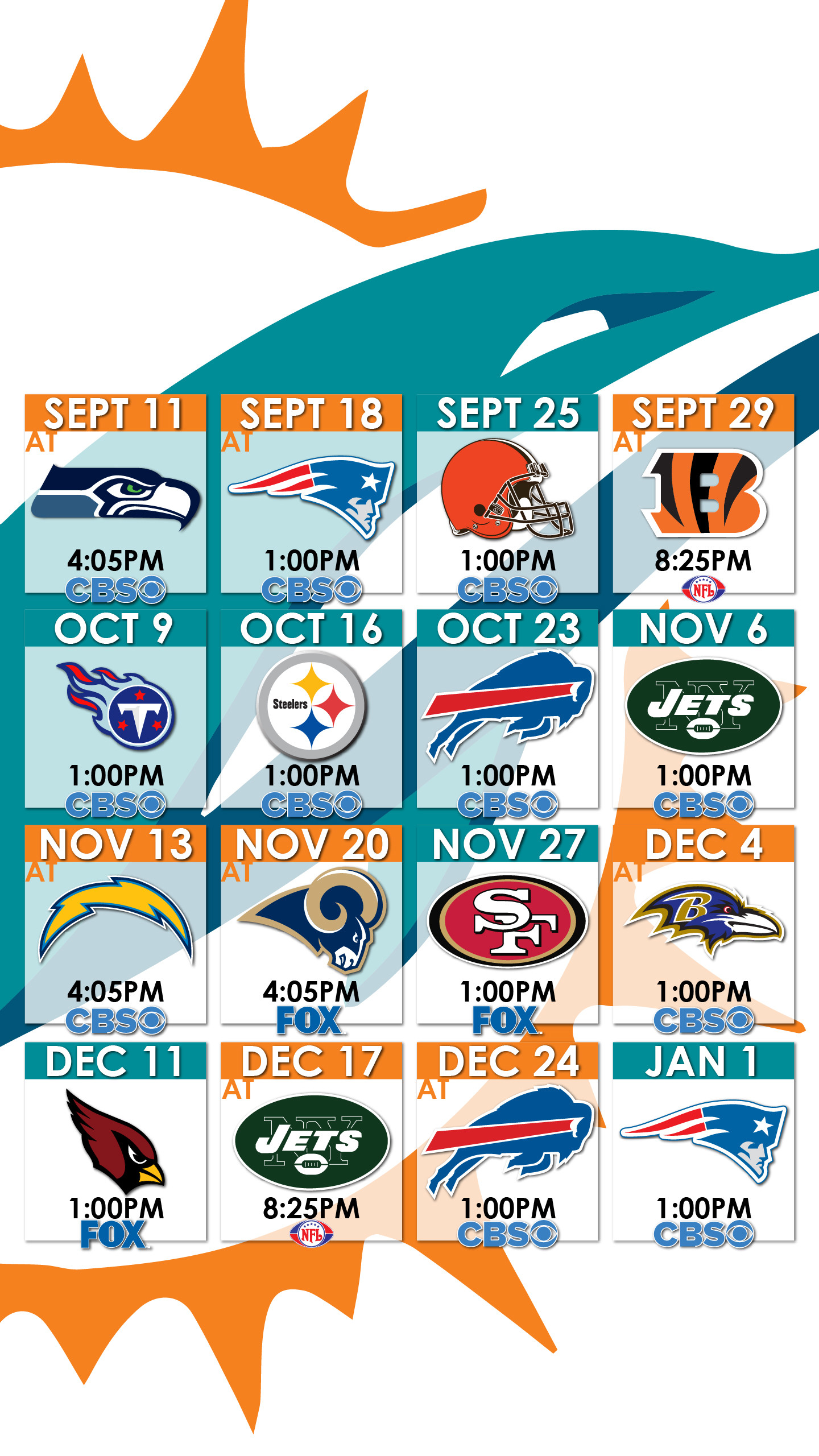 Miami Dolphins Schedule Wallpaper for iPhone