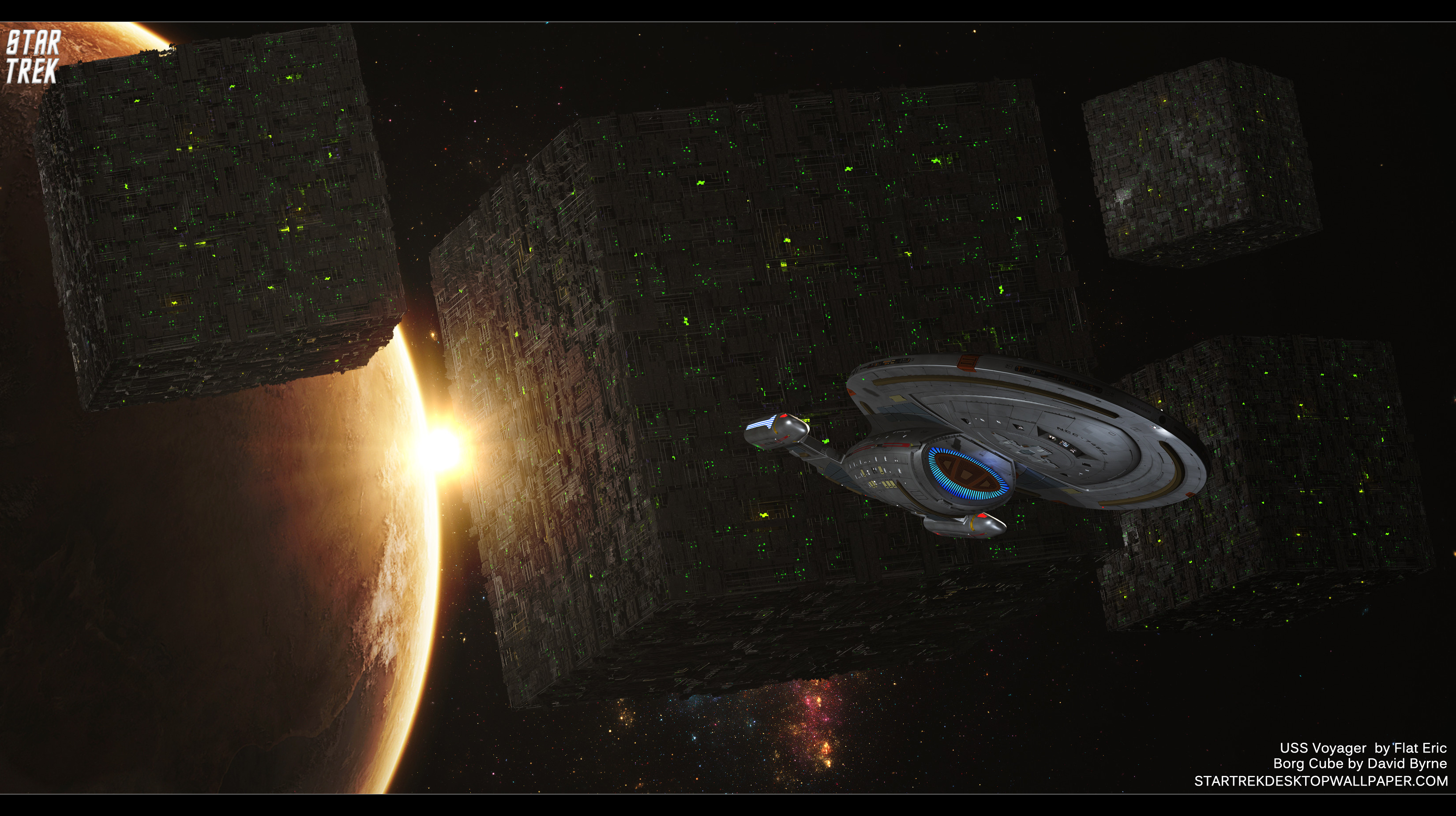 Star Trek Borg Cube And USS Voyager – free Star Trek computer desktop  wallpaper,