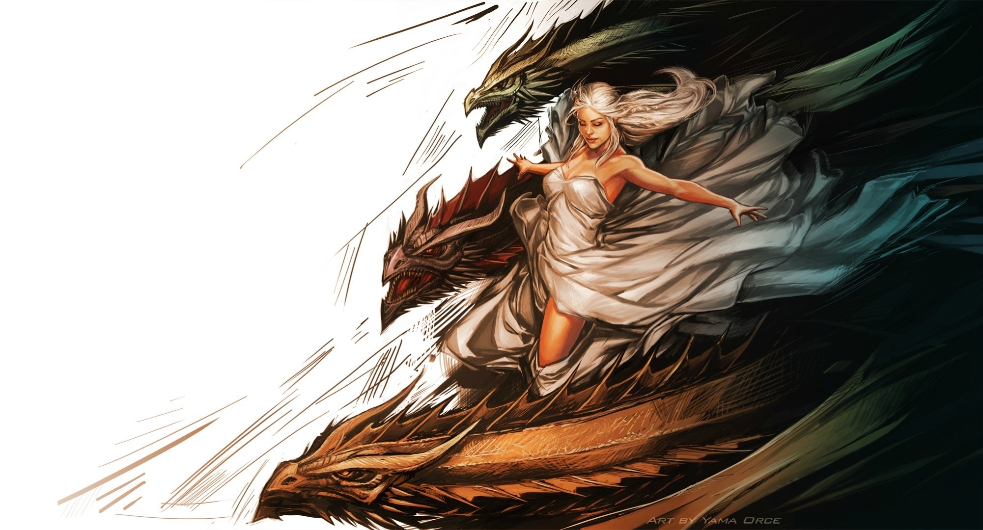 Game of thrones Daenerys Targaryen painting art dragons dragon fantasy .