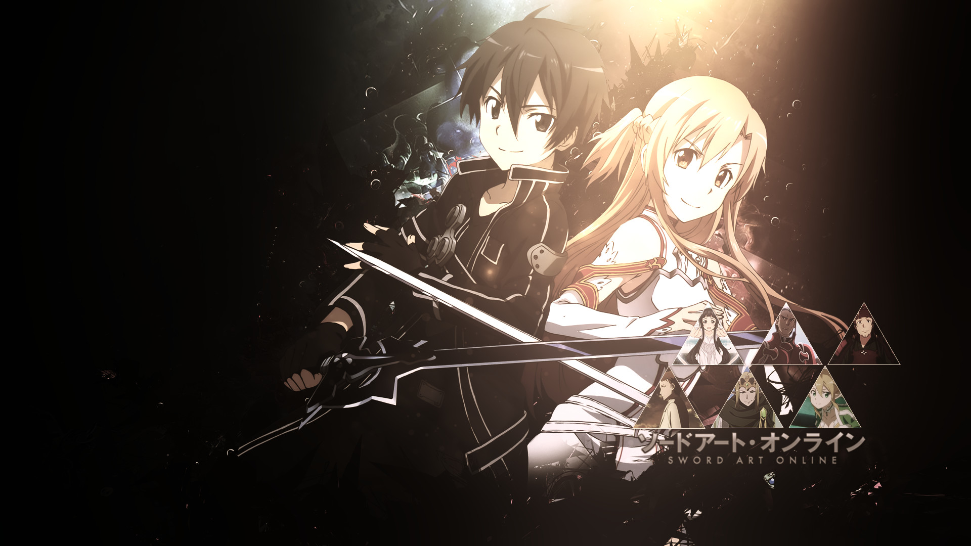 Anime – Sword Art Online Long Hair Orange Eyes Brunette Blonde Asuna Yuuki Kirito Sword